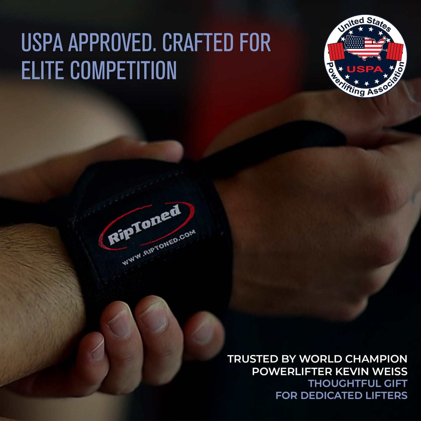 Rip Toned Wrist Wraps for Weightlifting – USPA & USAPL Approved 18" Wrist Straps for Powerlifting – Adjustable, Durable Gym Wraps with Thumb Loop – Quality Support for Men & Women – Black Flex