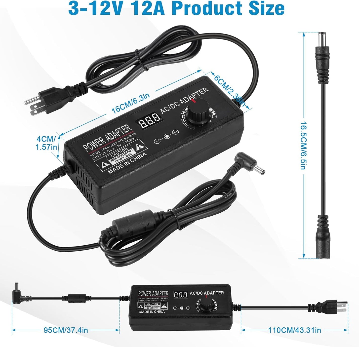 LQYLXR 3V~12V 12A 144W Adapter,3V 4V 5V 6V 7V 8V 9V 10V 11V 12V, 14 Universal Power Supply Adjustable Variable