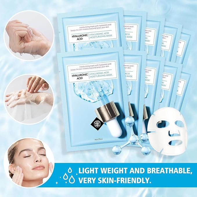 Face Sheet Mask Skincare for Women, Hyaluronic Acid Face Masks Sheets Skincare, Hydrating Sheets Facial Mask Moisturizing Face Mask for Women Skin Care, Facial Sheet Masks15 Packs
