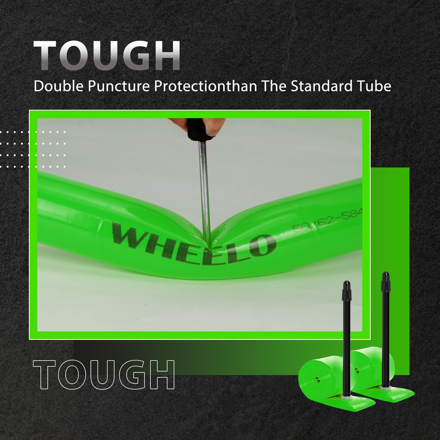 WHEELO 2-Pack TPU Inner Tube, 700C x 18-32C Road Bike Tube, 65mm Presta Valve Light Bicycle Tube, Strong & Compact | Rim & Disc Brake Compatibility-Green