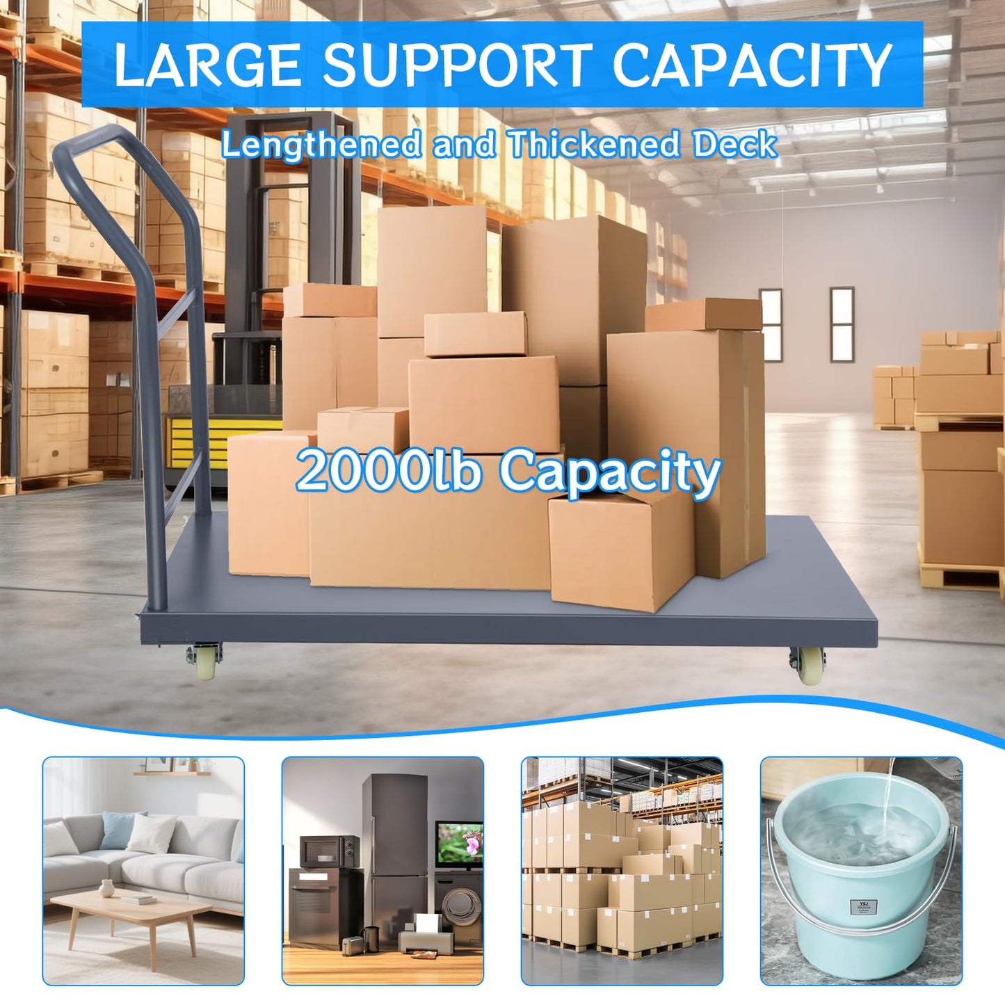 Heavy Duty Flatbed Cart 48"x24" Platform Truck with 4 Swivel Wheels, 2000 lbs Capacity Steel Hand Truck, Industrial Utility Push Cart for Warehouse Garage and Moving