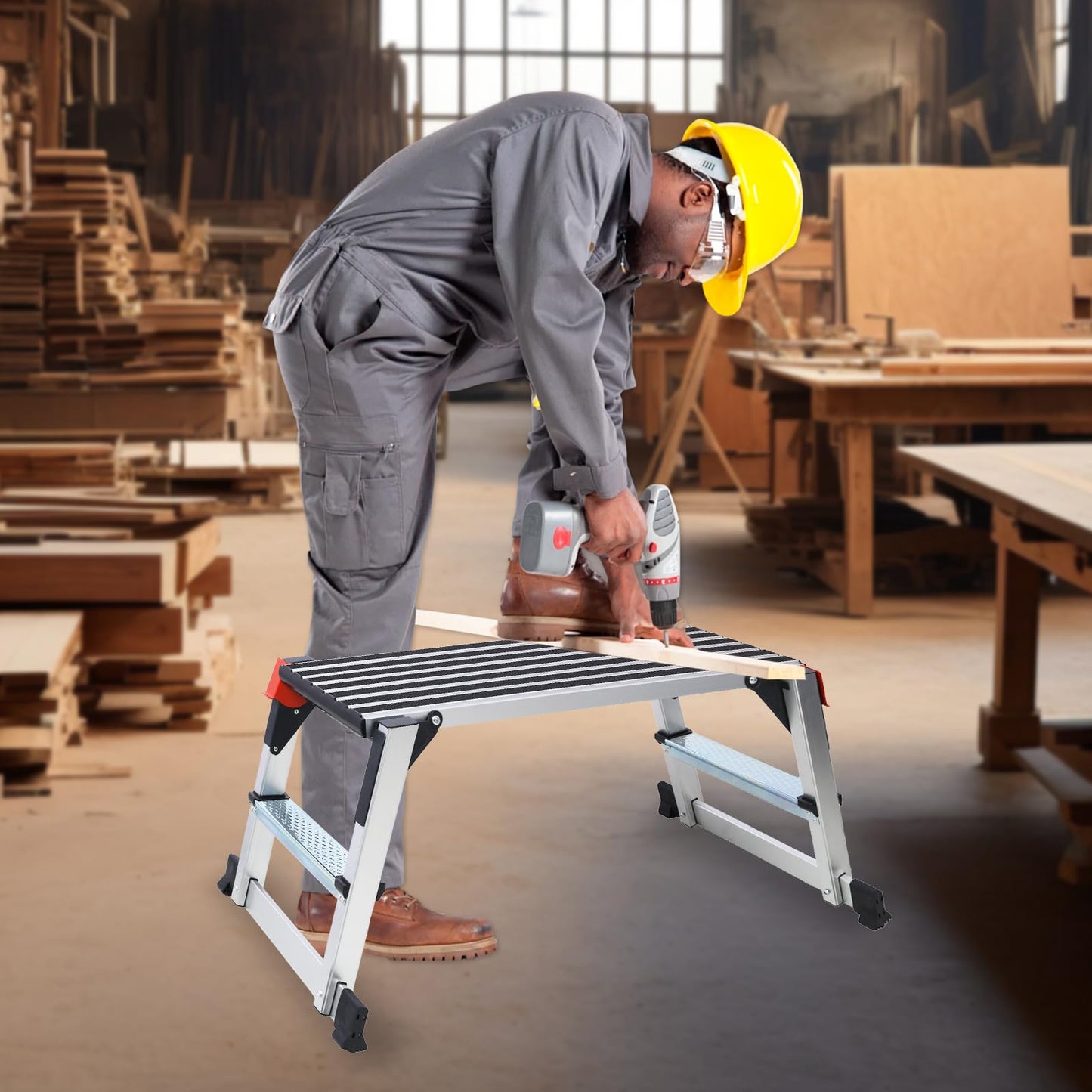 Sailret 40" Aluminum Folding Work Platform/Step Stool - 330 LBS, Non-Slip, Ultra-Stable, Portable Ladder Bench for Washing, Cleaning, Painting, ANSI Compliant