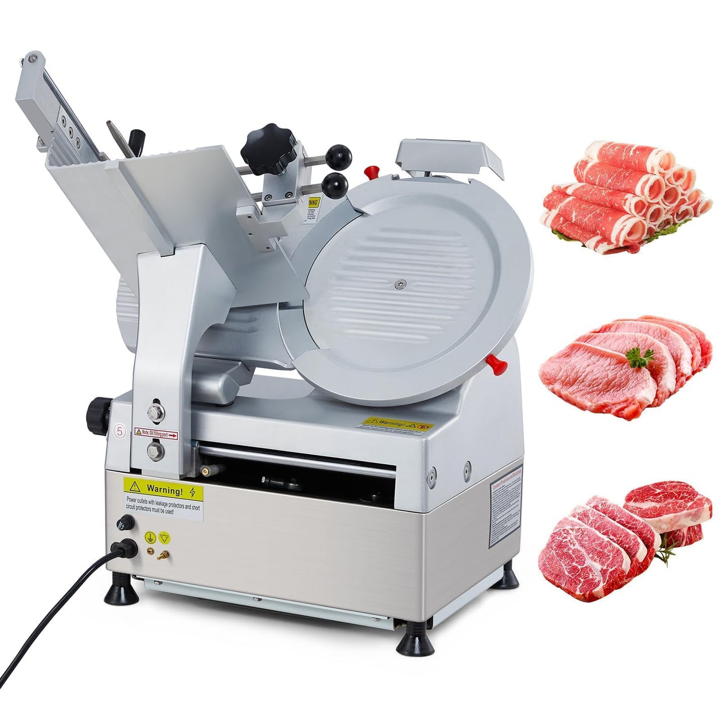 Commercial Automatic Deli Meat Slicer for Home & Kitchen – 550W Dual Motors, 12" Carbon Steel Blade, 0-14mm Adjustable Cut, Built-In Sharpener, Aluminum-Magnesium Alloy Body, Safety Features Included