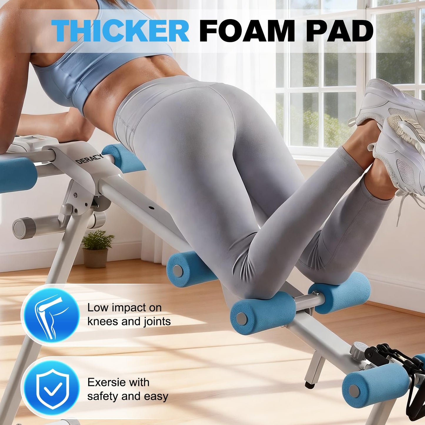 DERACY Ab Workout Machine Adjustable Ab Trainer Abdominal Trainer for Home Gym Foldable Ab Crunch Machine for Core 440 LBS (White - Blue)