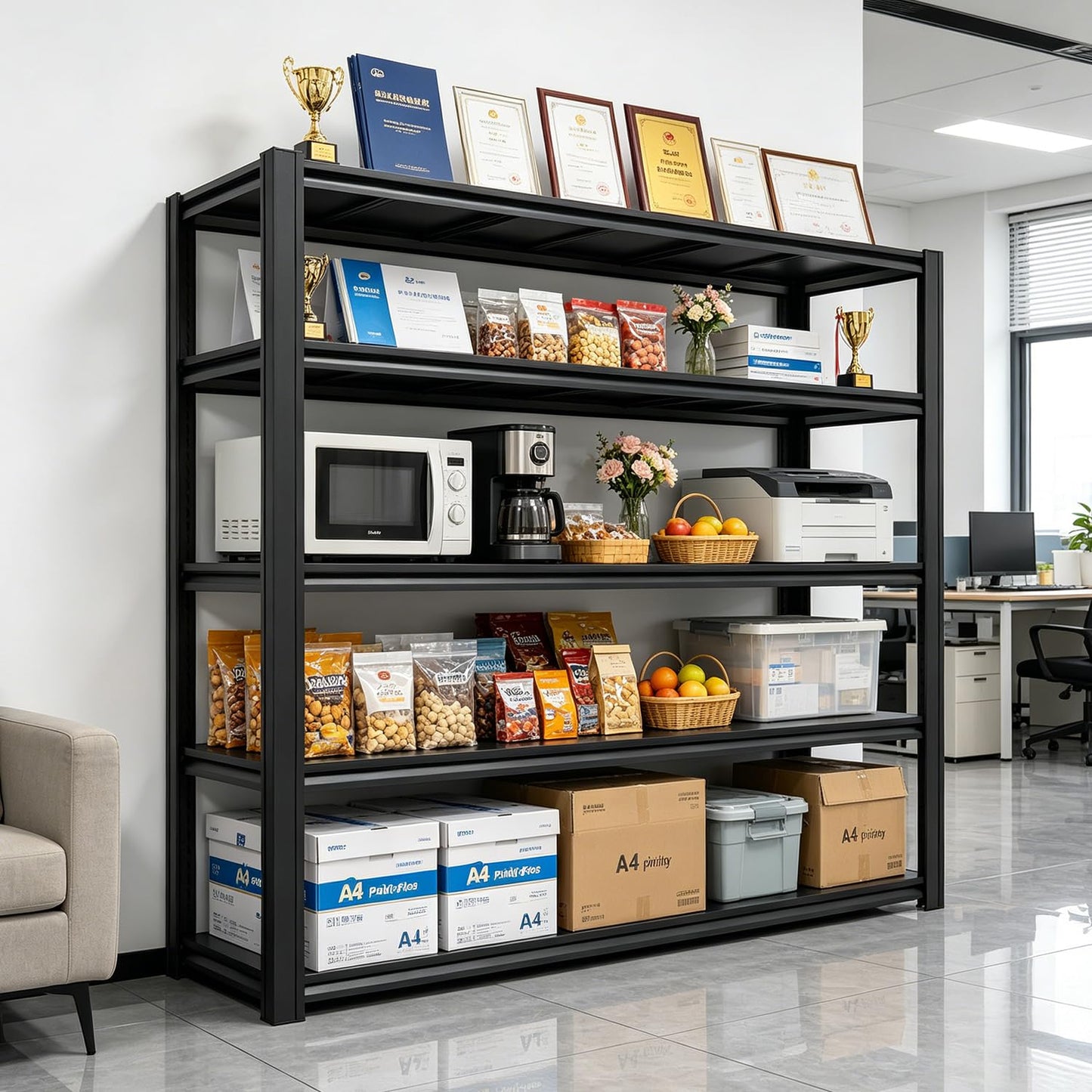 KIFDYTH Metal Garage Shelving Unit, 5-Tier Heavy Duty Garage Shelving, Adjustable Storage Shelves, 3500 LBS Capacity, Industrial Shelves for Garage, Basement(72 H*62 W*24.05 D)