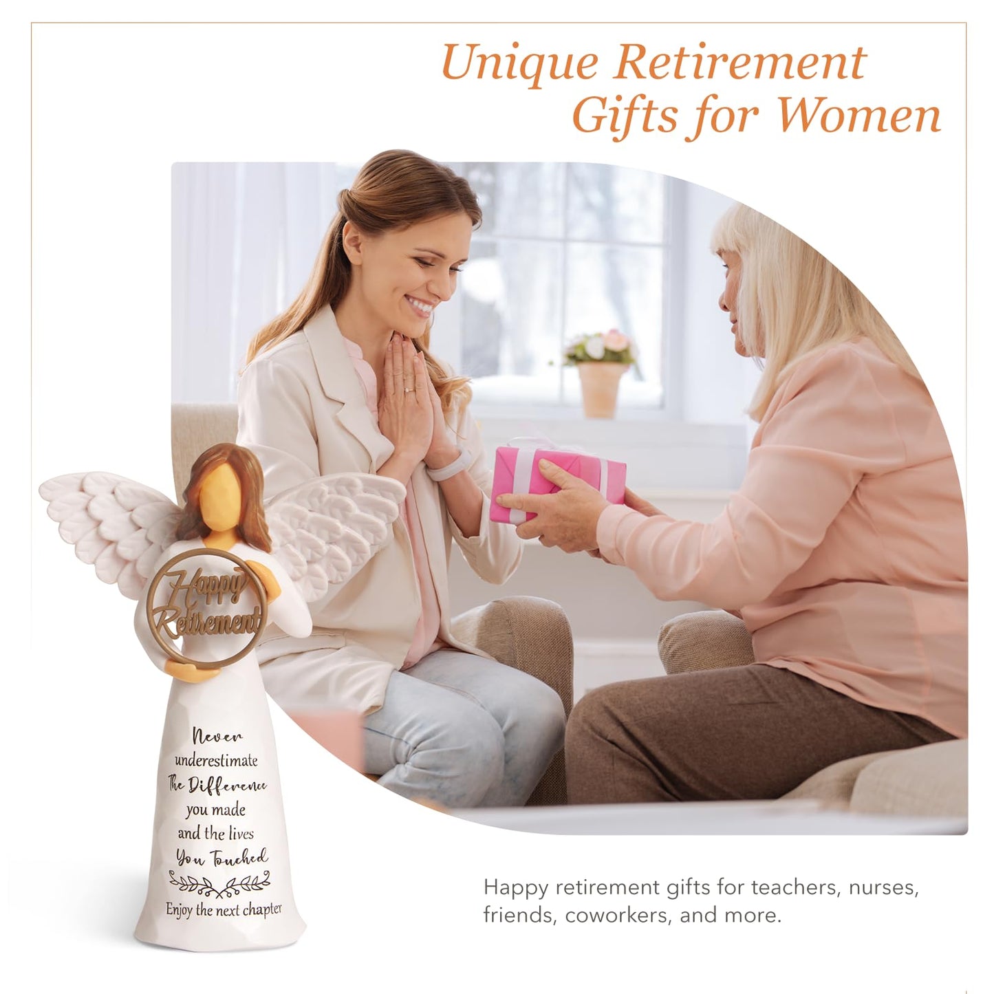 Yeegook Retirement Gift for Woman, Happy Retirement Gifts for Women Men Teacher Nurse Friend Coworker, Goodbye Farewell Retired Gifts, 6" Retirement Angel Figurine