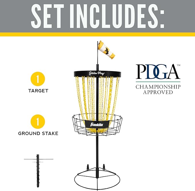 Franklin Sports Disc Golf Baskets - Portable Disc Golf Target with Chains Included - Disc Golf Basket Stand Equipment for Hole + Course Creation