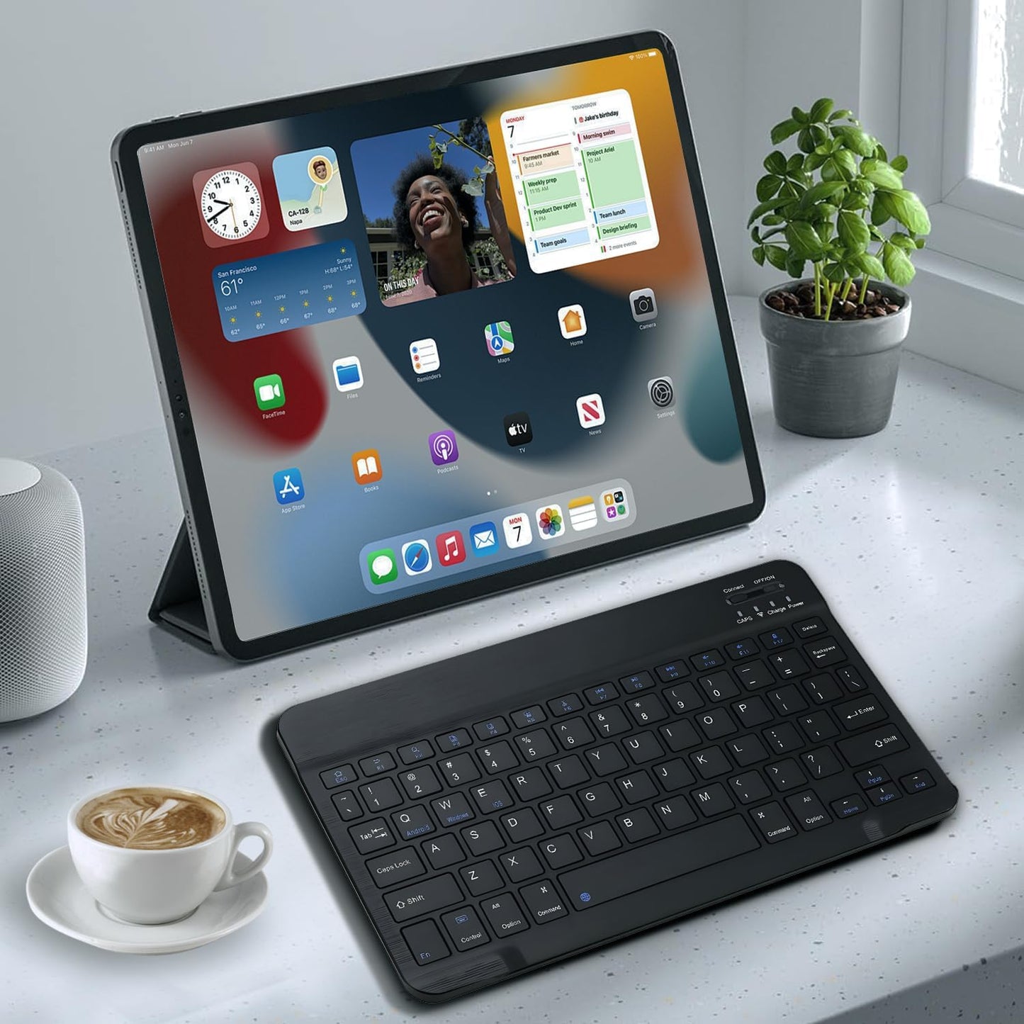 KUNSI Bluetooth Keyboard for iPad, Rechargeable Slim Portable Wireless Keyboard for iPad Tablets, Compatible for All