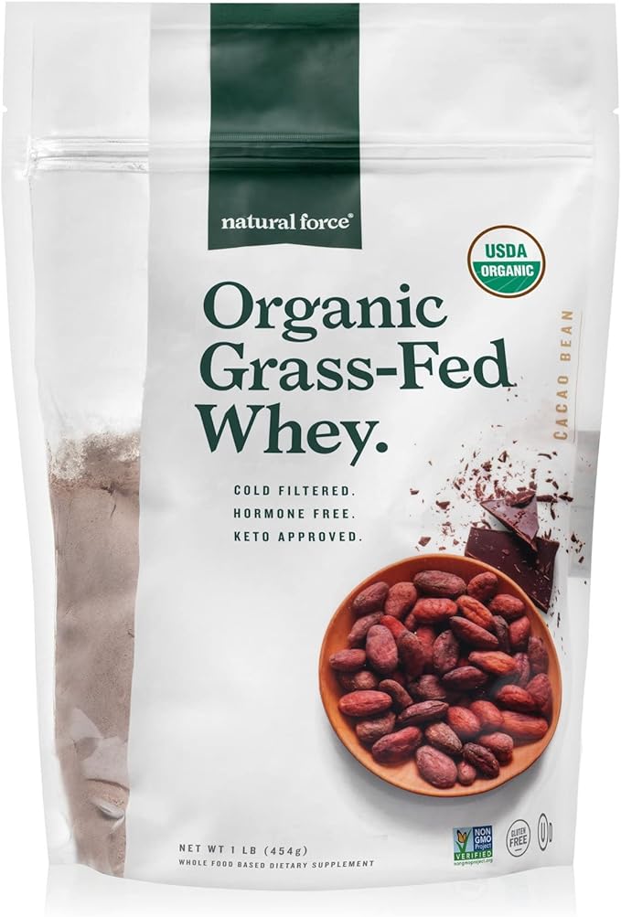 Natural Force Whey Protein Powder ??Chocolate ??Grass Fed Organic, Pure, Keto & Paleo Friendly, Low Carb, Kosher, Non GMO ??1 Pound