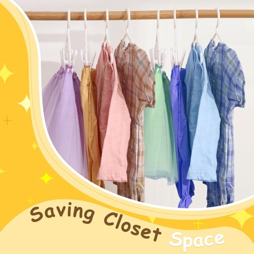 Hsei 5/10/40 Pack Baby Hangers with 10/20/80 Clips, Plastic Kids Pants Hangers for Nursery Closet Top and Bottom Clothes Hanger Set for Newborn Infant Toddler(30 Packs Total,White,10.6 Inch)