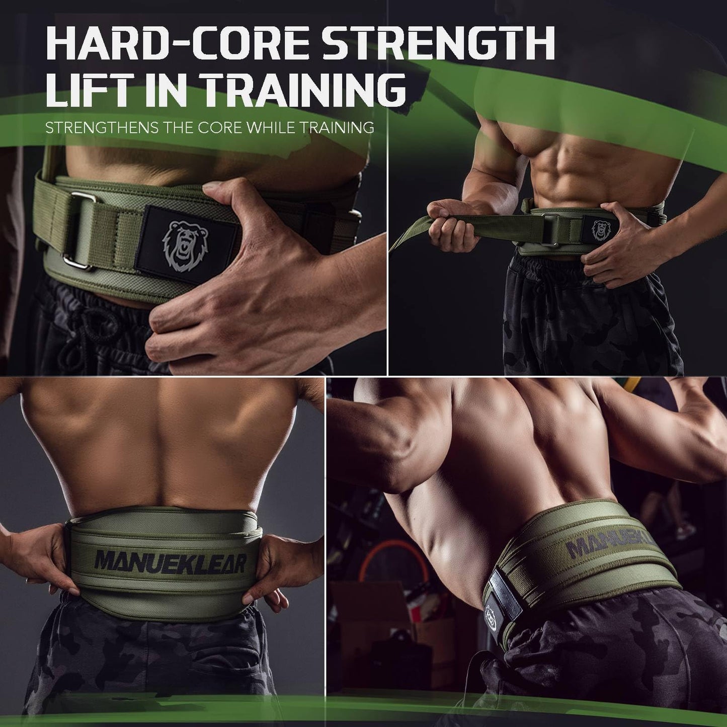 Weight Lifting Belt, Lifting Belts for Women Men,MANUEKLEAR Weightlifting Belt Quick Locking Back Support for Bodybuilding, Fitness, Powerlifting, Cross Training, Squats, Workout, Exercise (Olive Drab, M（32-37inches）)
