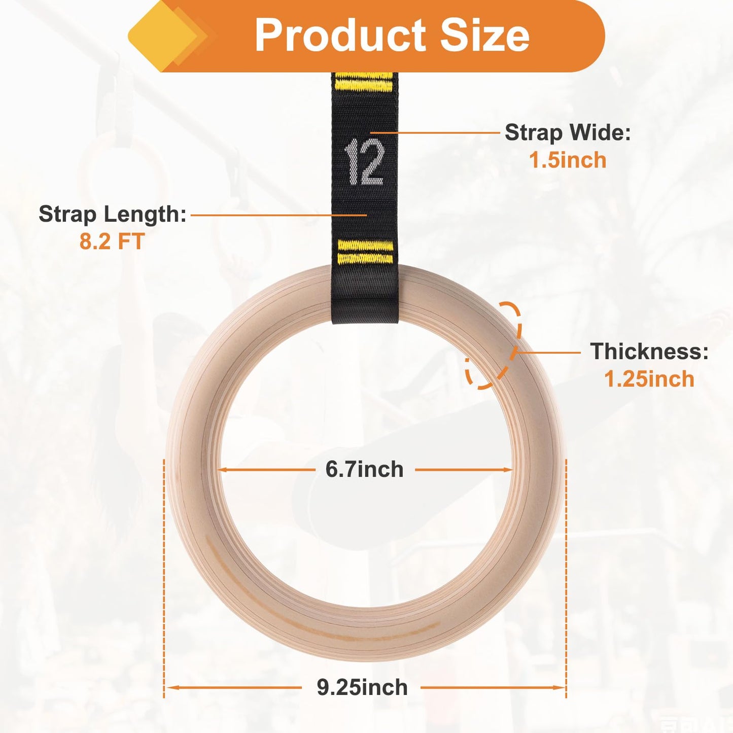 Cupbunny Wooden Gym Rings with 9ft Double-Layer Numbered Straps Quick Adjust. 1.25” Olympic Rings for Home Gym Small Apartment Hotel Camping Full Body Workout Calisthenics Strength Training Body