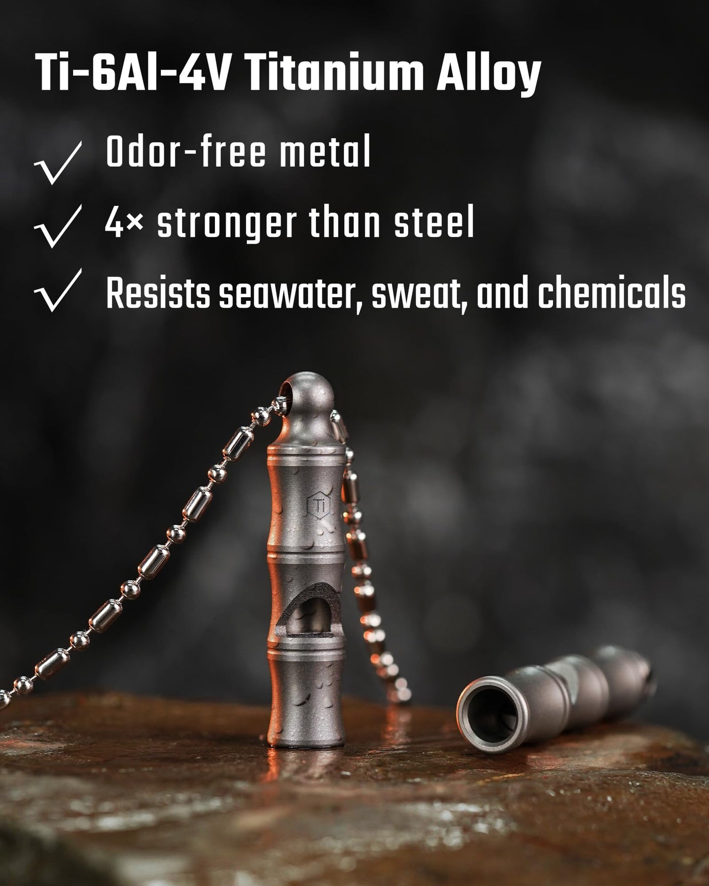 KeyUnity KA55 Titanium Emergency Whistle with Metal Lanyard, 120dB+, One-Piece Outdoor Survival Whistle, Ultra-Light, Rustproof