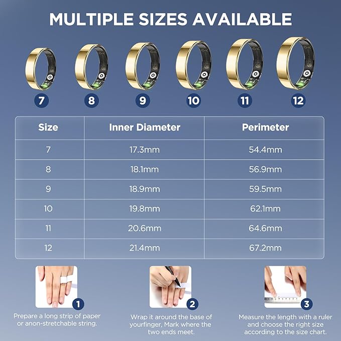 Fitness Tracker, Ultra-thin Smart Ring for Women Men,Health Activity Trackers,Fitness Ring with Sleep Tracker,Heart Rate Monitor,Step Counter,Calorie Pedometer,No Subscription,for iOS Android (Gold#9)