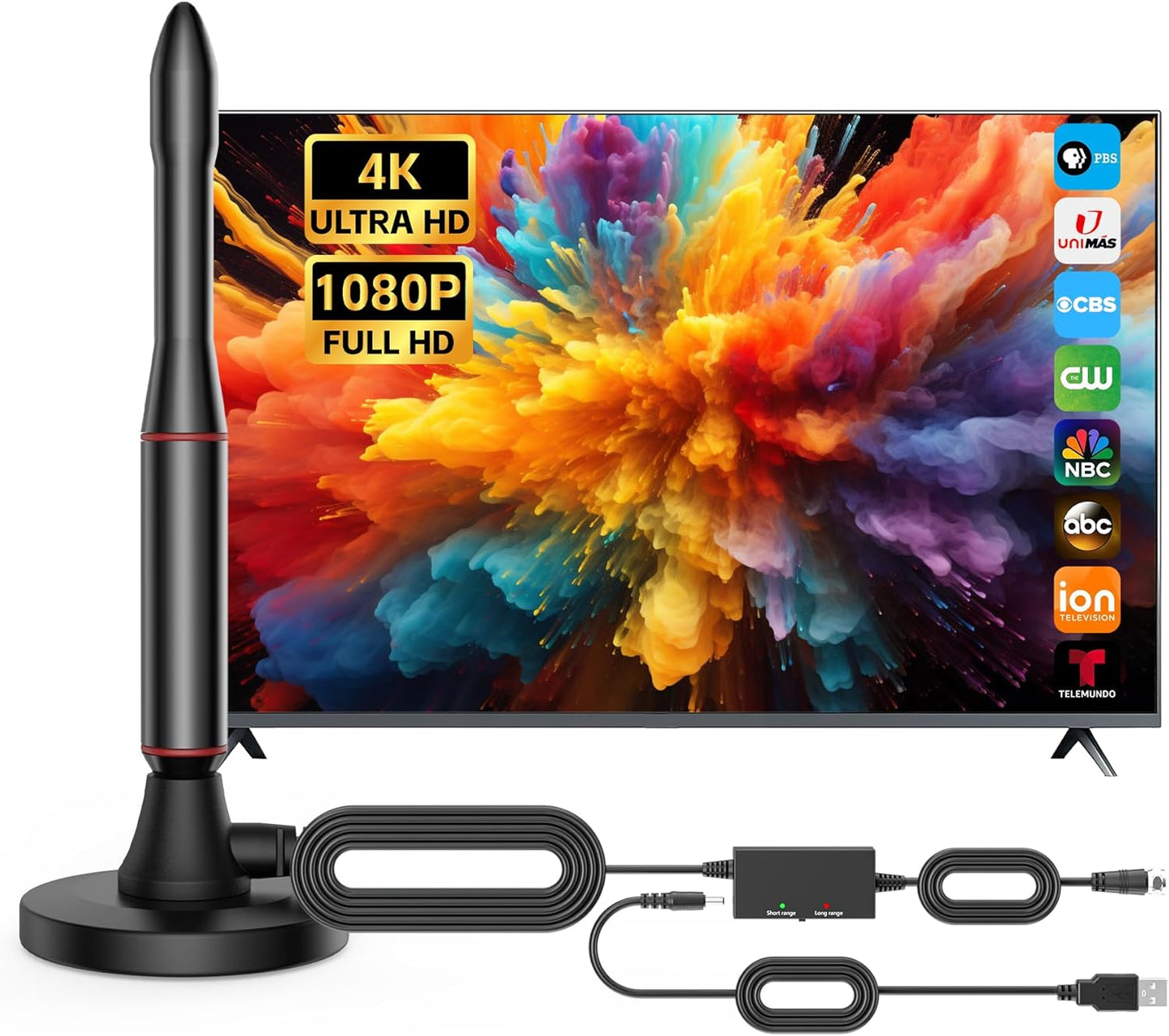 Generic 4K 1080p 16.5ft TV Antenna Indoor, Support with Signal Booster for Local Channels, Antenna for Smart TV, Long