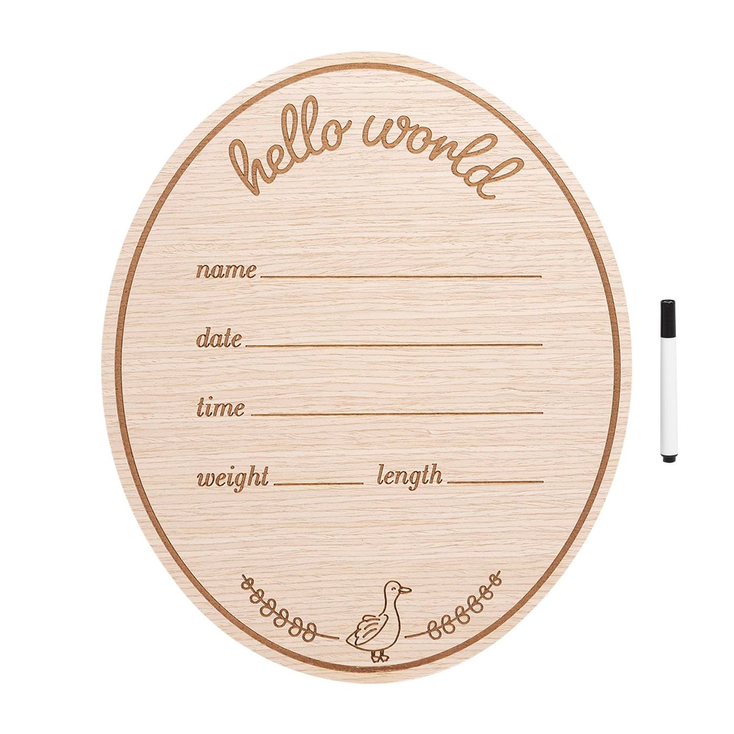 Kate & Milo Wooden Hello Baby Birth Announcement Photo Prop, Goose Design, Personalized Newborn Milestone Sign