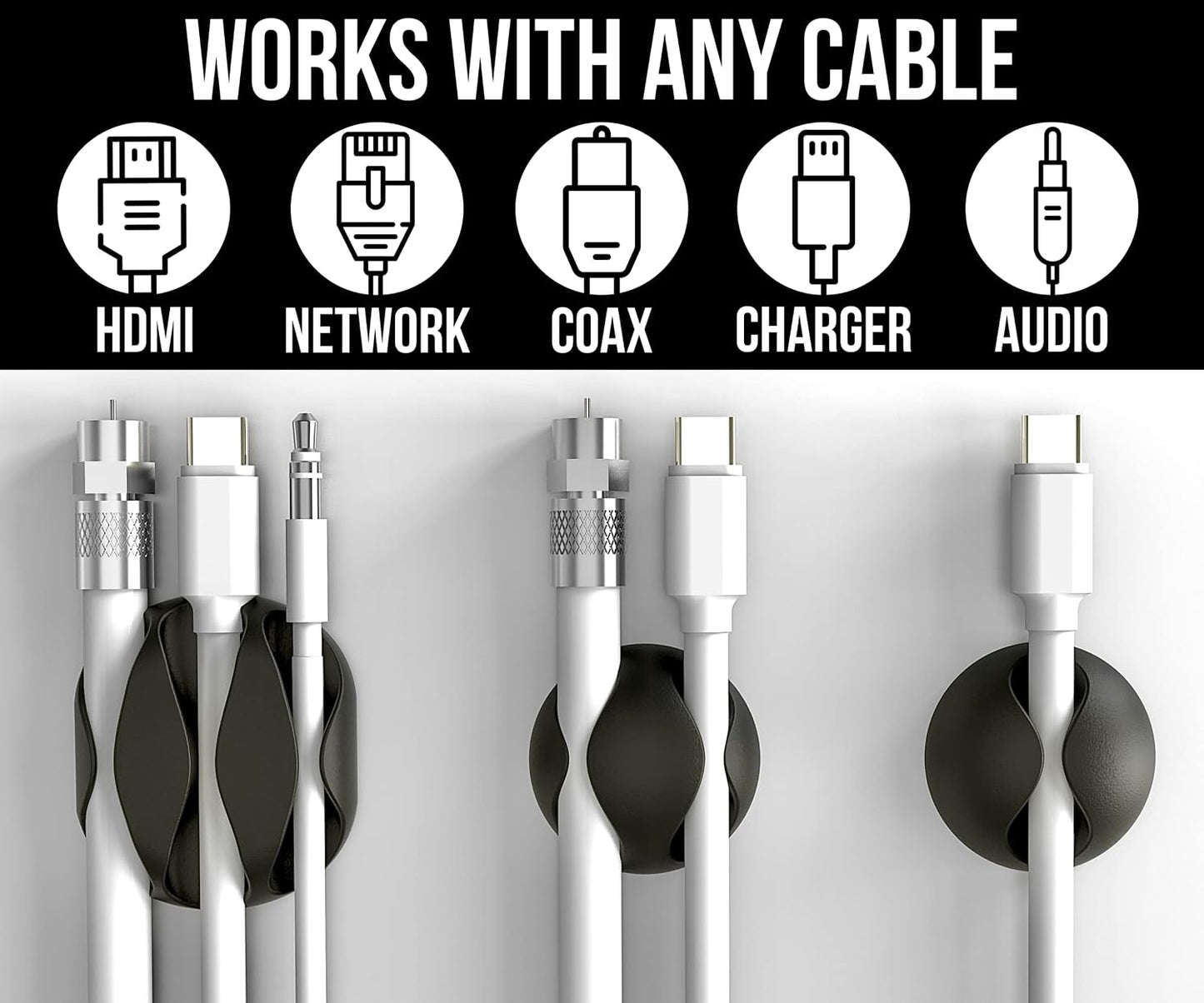 JTek 24 Pack, Cord Organizer, Adhesive Cable Holder, Black and White | Cable Organizer, Cord Holder, Desk Organizers