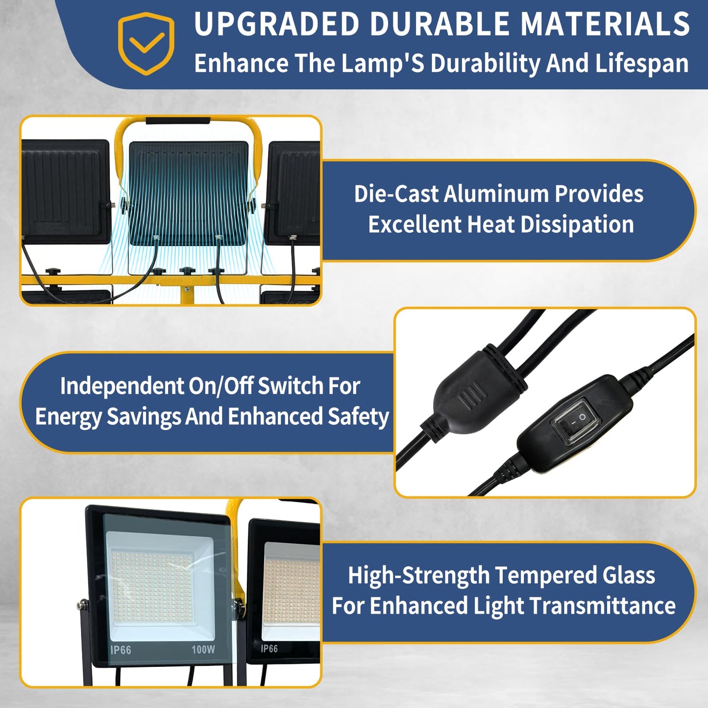 50000LM LED Work Light with Stand, 5-Head Tripod Work Light with 3000K-6500K Dimmable, 3 Modes Portable Light for Construction Site, Garage, Workshop, Job Site, Emergency Lighting