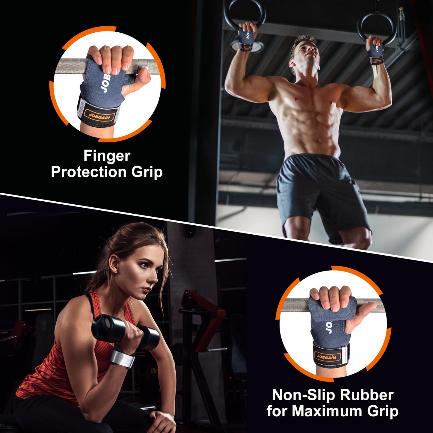JOBGAIN Weight Lifting Wrist Straps, Double Layer Leather Wrist Strap for Deadlift and Powerlifting, Adjustable Neoprene Padded Wrist Wraps, for Men & Women, 1 Pair, Grey