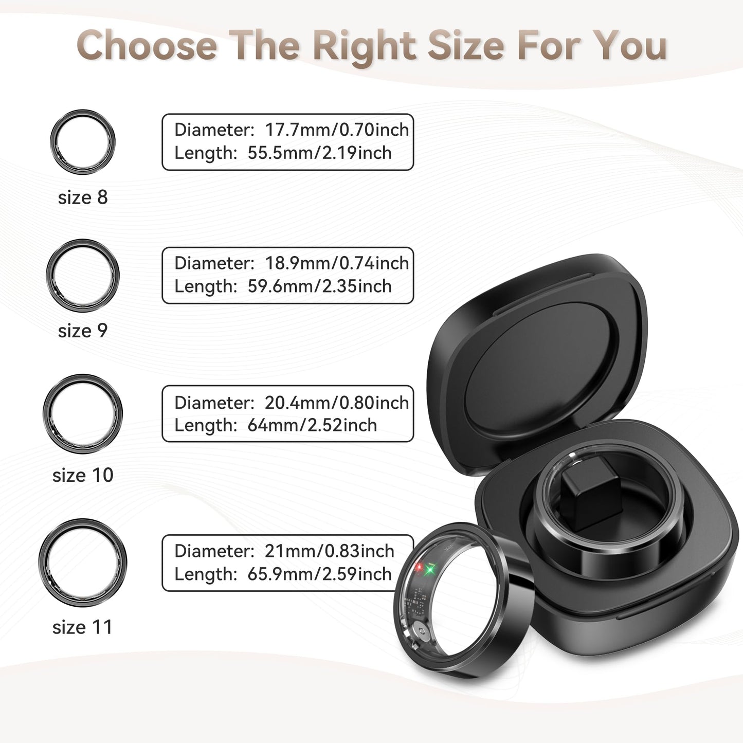 Smart Ring for Men, Fitness & Activity Tracker with Blood Pressure/Heart Rate Monitor, Sleep Tracker, Step Counter, IP68 Waterproof Ring for iOS & Android, Fast Charge, No Subscription (Black,Size9)