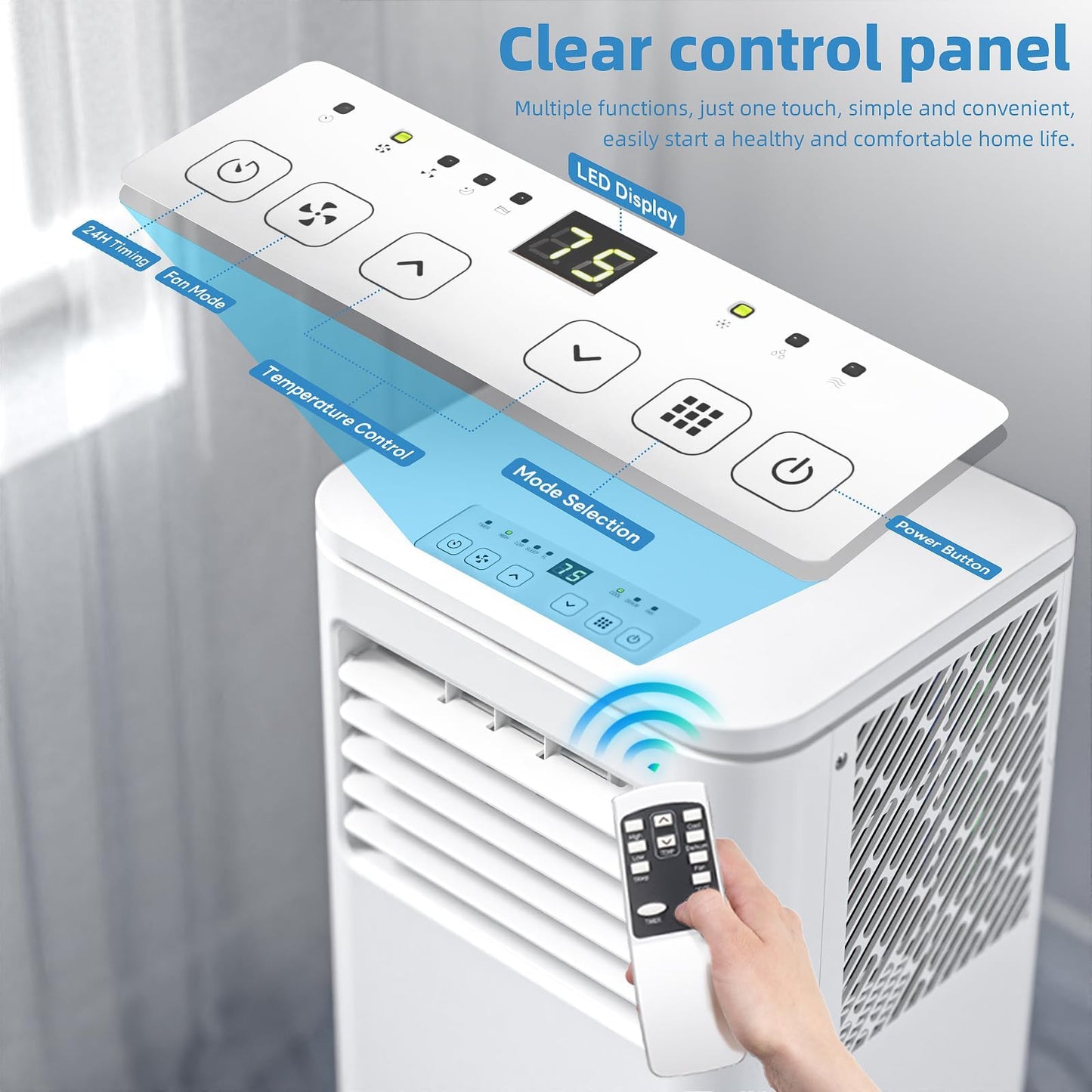 Electactic 10000 BTU Portable Air Conditioner, Portable AC Units for Rooms up to 450 Sq.Ft., 4-in-1 Indoor AC with Remote Control, Dehumidifier, Fan Mode, 24H Timer, Window Kit for Bedroom