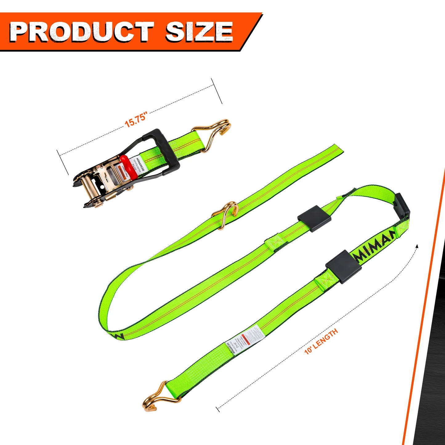 MIMANCHI 2" x 10' Tire Tie Down Straps Over The Wheel Ratchet,8PCS,Heavy Duty Vehicle Tie Down Kit,Auto Hauler Straps for Trailer w/ 3 Wire J Hooks and Rubber Blocks,Wheel Strap for Hauling Cars