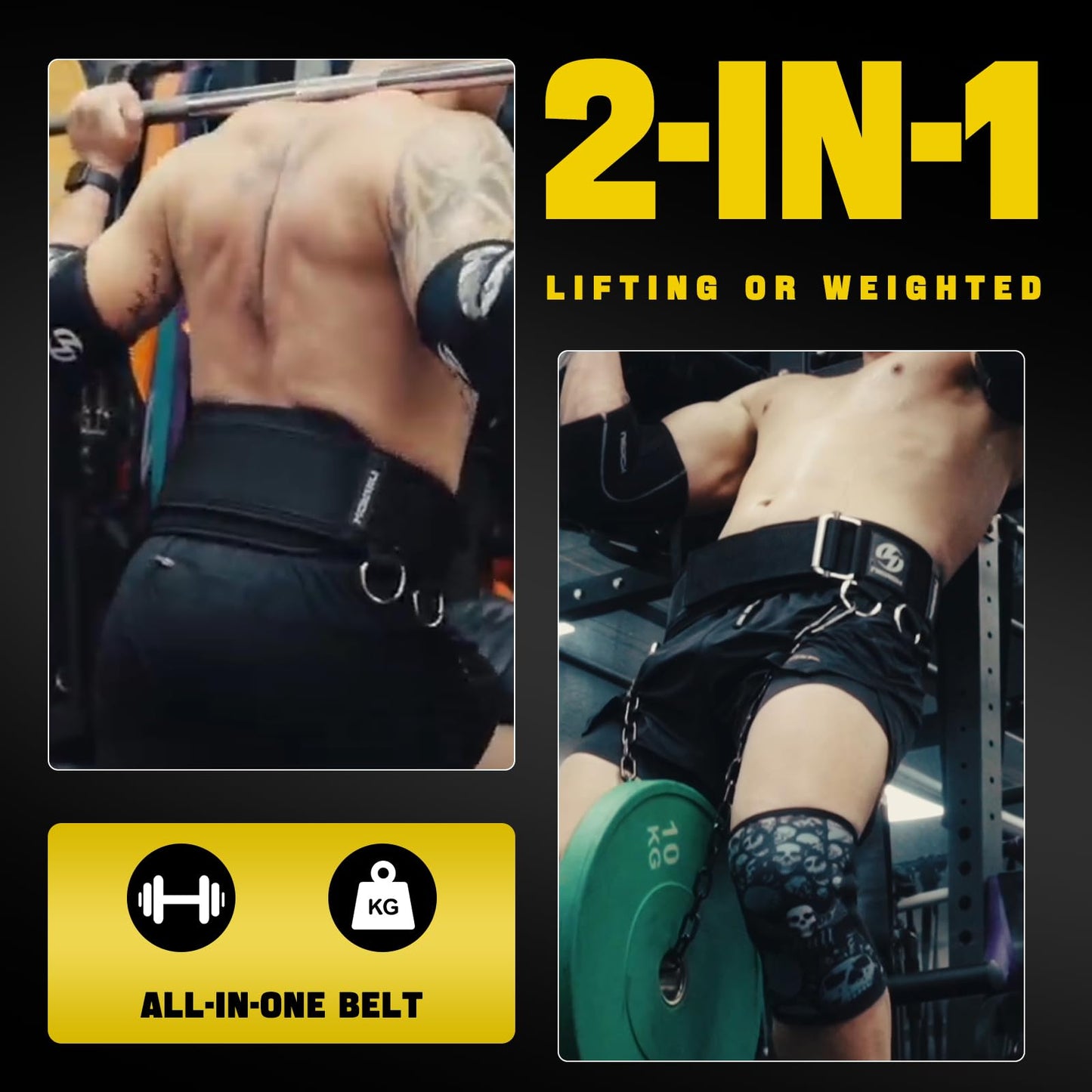 2-in-1 Weightlifting Belt & Dip Belt with 41 IN Steel Chain, Double-Layer Design, Powerlifting Gym Belt for Pull Up, Squat, Deadlifts & Added Weight Training, Unisex for Men & Women(Large)