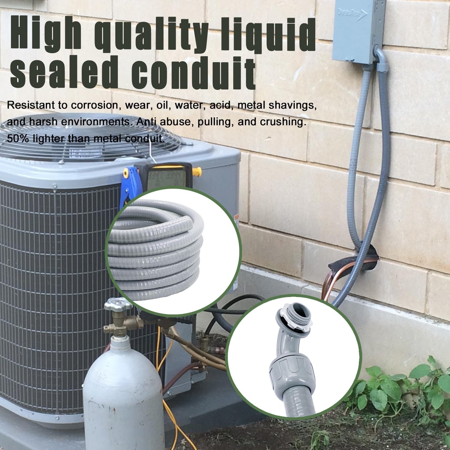 Feotech 1 Inch 150 FT Non Metallic Liquid-Tight Conduit and Connector Kit - Includes 5 Straight and 4 Angle Fittings for Electrical Wiring