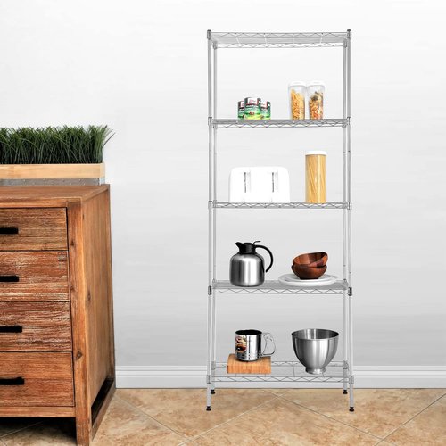 BestOffice | Heavy-Duty 5-Tier Wire Storage Shelves | Chrome | 14x24x60 | Holds Up to 750 lbs | Easy No-Tool Assembly