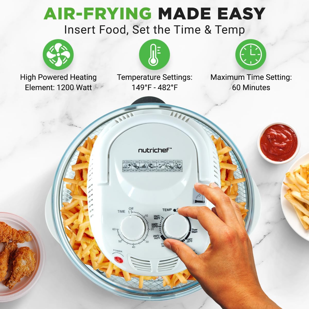 NutriChef Air Fryer - 13 Quart Infrared Convection Halogen Oven | Quick Healthy Meals in White