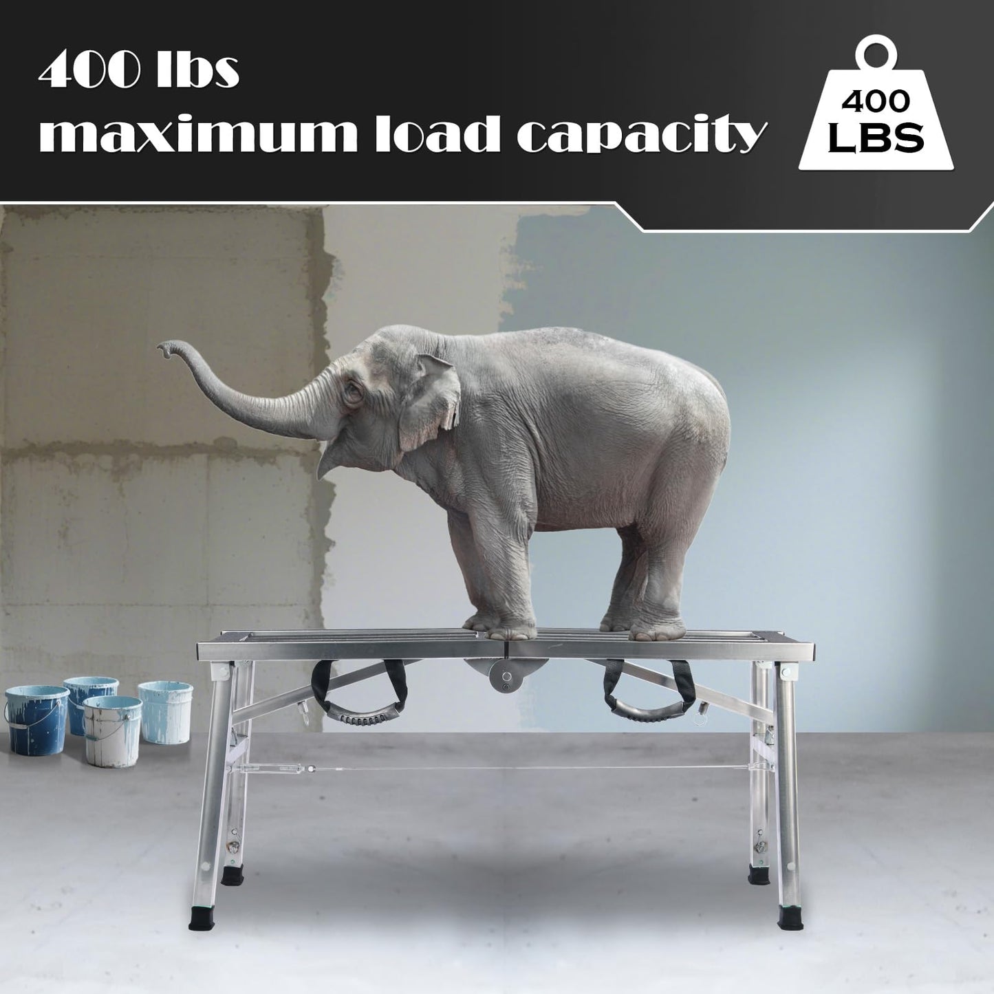 Folding Work Platform 400 Lbs, Height Adjustment 19-27"(H), Portable Steel Step Ladder Stool, Perfect for RV Cleaning, Home Painting and Reaching High Places