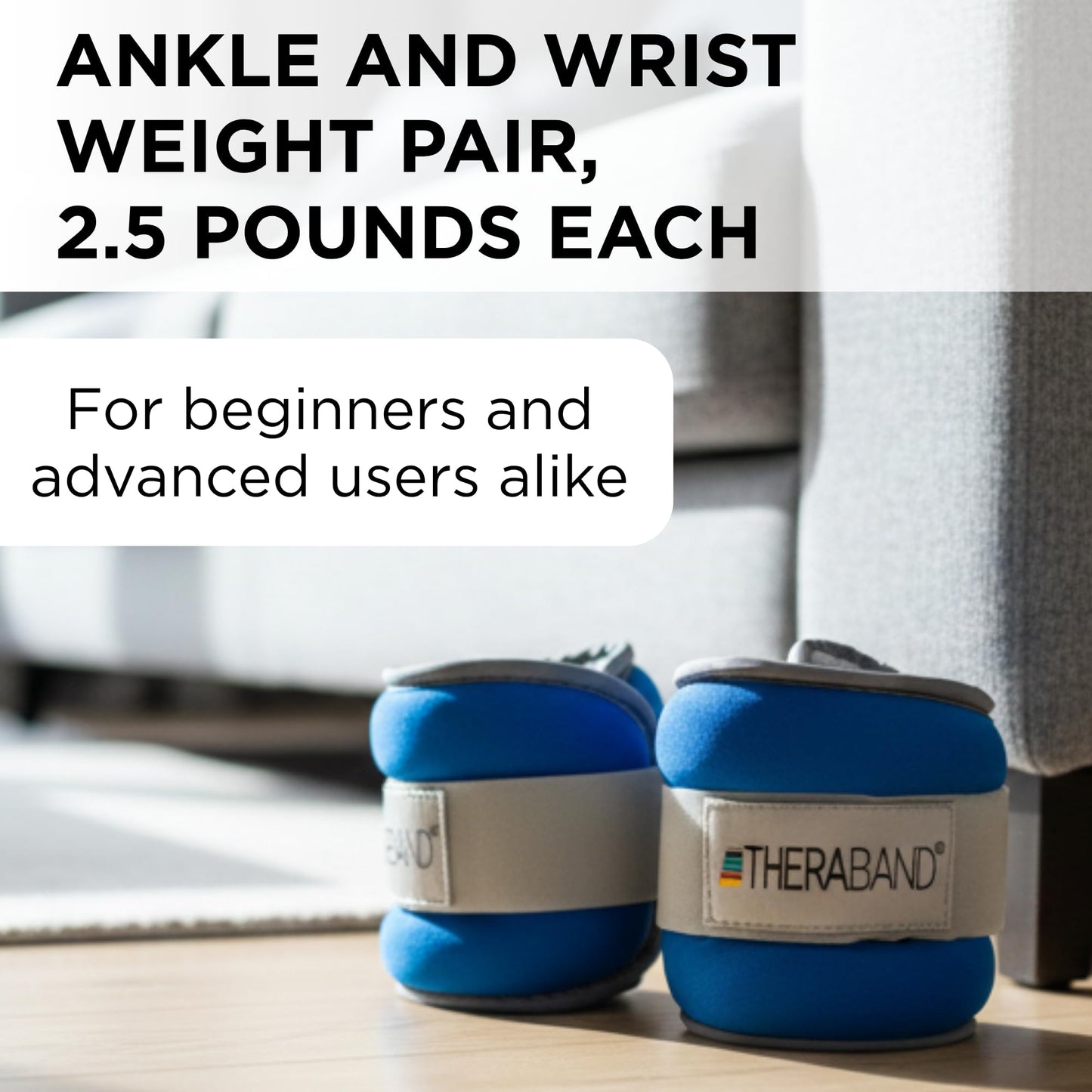 THERABAND Ankle Weights, Comfort Fit Wrist & Ankle Cuff Weight Set, Adjustable Walking Weights for Cardio, Home Workout, Ankle Strengthening & Physical Therapy, Blue, 2.5 lb. Each, Set of 2, 5 Pounds