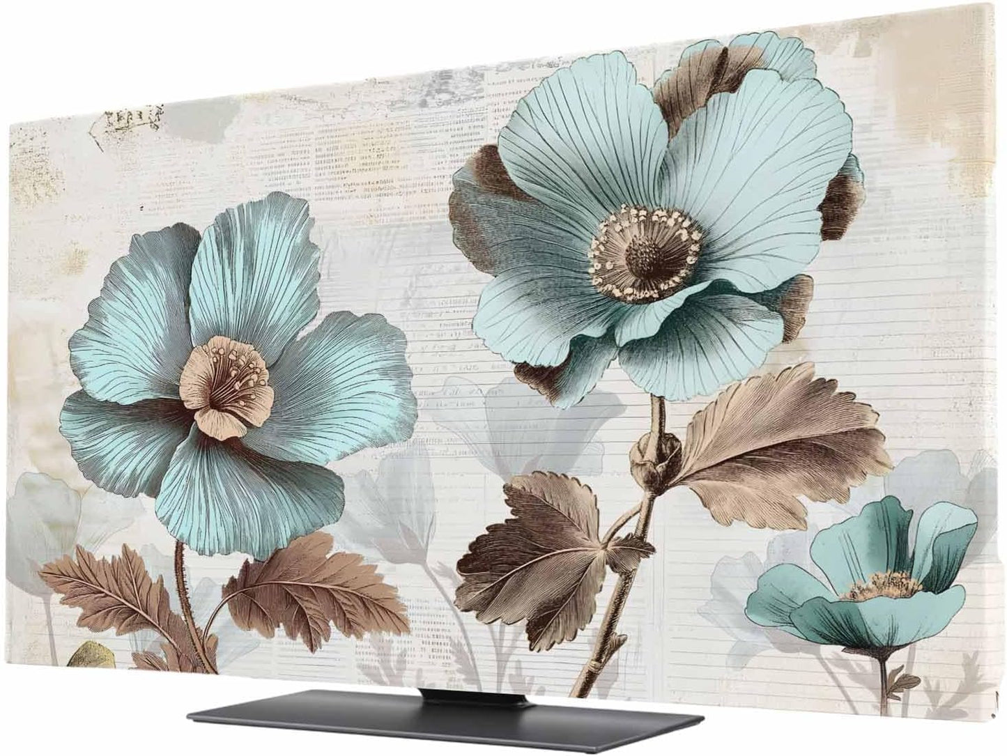 Singingin 65 Inch, Blue Broccoli TV Dust Cover Vintage Flower Victorian Style Computer Monitor Cover Dustproof