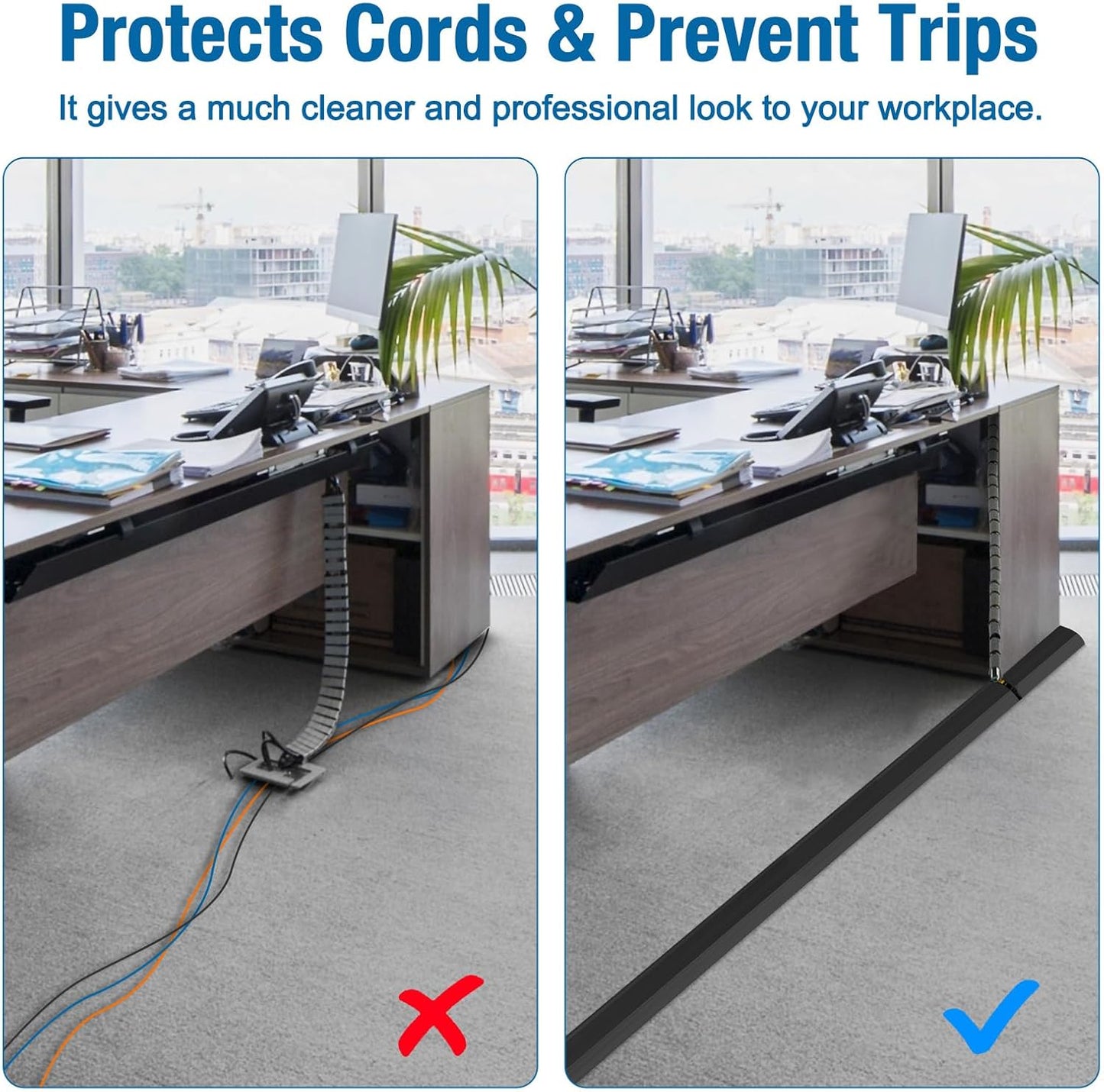 Eapele 10 Settings ft Floor Cord Cover Heavy Duty Cable Protector, Easy to Unroll, Prevent Trip Hazard for Home Office