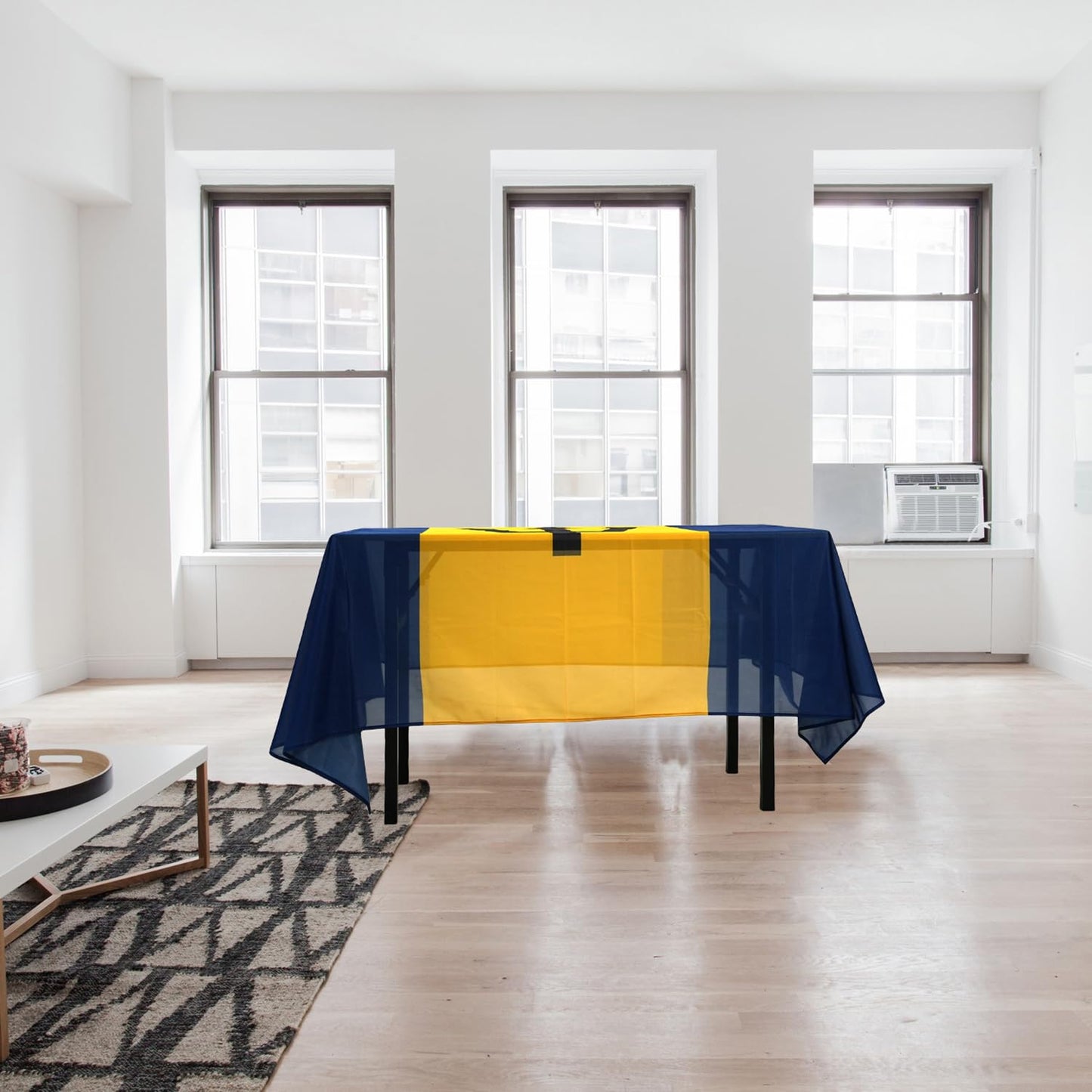 MSFHHA Rectangular Barbados Barbadians Flag Tablecloth, 59 Inches * 83 Inches, Polyester/Oxford Blend, Fade-Resistant, Washable, Suitable for Kitchen Dining & Outdoor Events