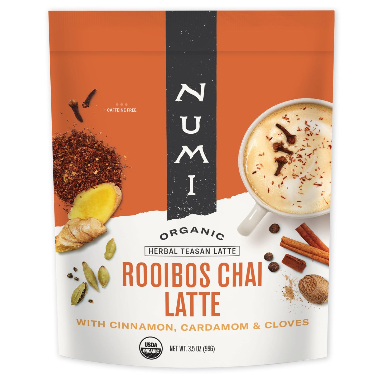 Numi Tea - Organic Rooibos Chai Tea Latte Powder – Rooibos Chai Latte Mix with Cinnamon, Cardamom & Cloves – Caffeine Free, Vegan & Gluten Free, 3.5 oz (Makes 19 Cups)