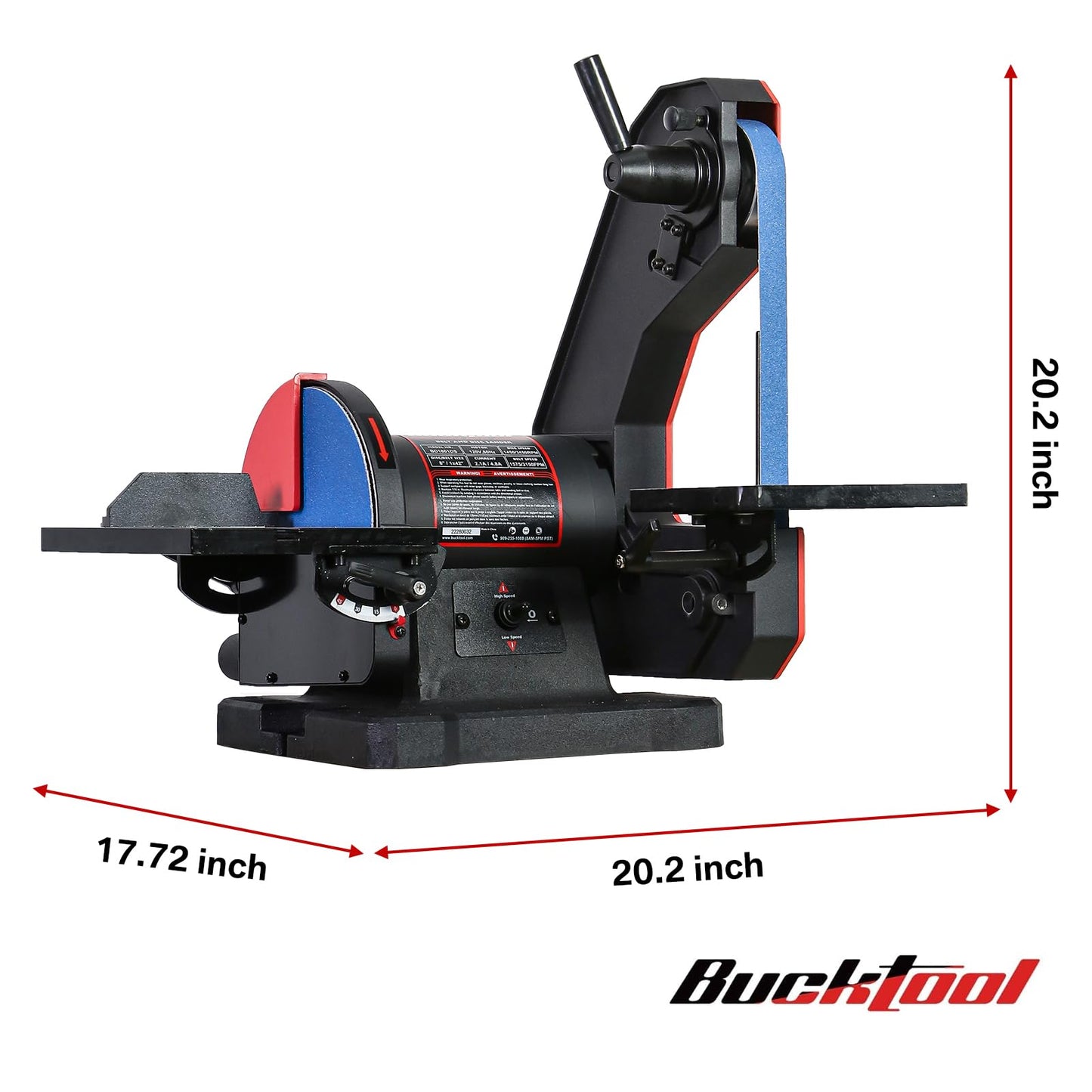 BUCKTOOL Dual Speed 1" x 42" Belt Disc Sander Combo, Bench Knife Sharpener with Large Work Table, Professional Benchtop Belt Sander with Direct-drive 4.8A Brushless Motor for Metalworking, BD1801DS