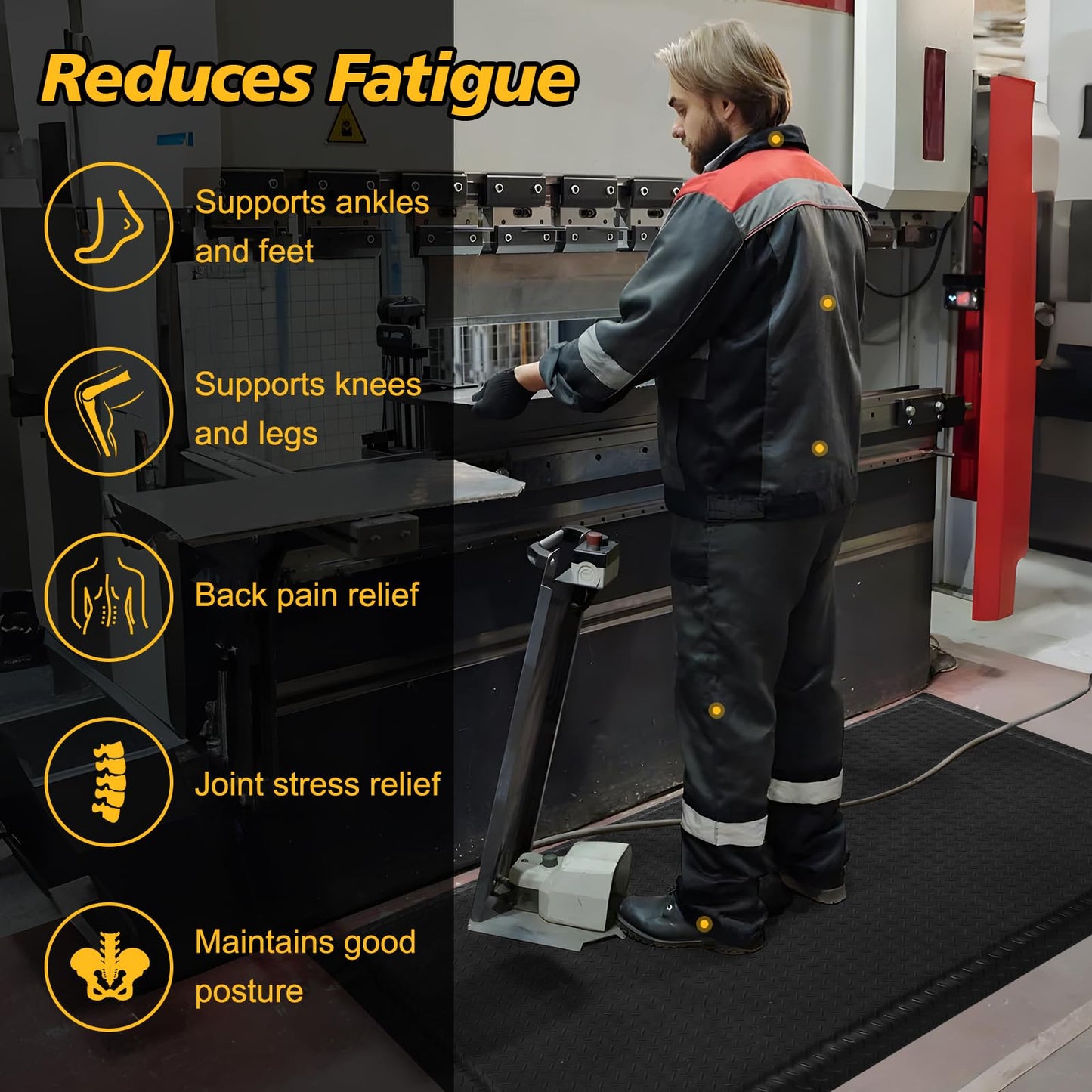 Nisorpa Anti Fatigue Mats Industrial 3' x 6' Ergonomic Standing Mat 15/16" Extra Thick Shop Floor Mat Kitchen Mats Heavy Duty Commercial Diamond Plate Support for Leg & Back Pain, Black