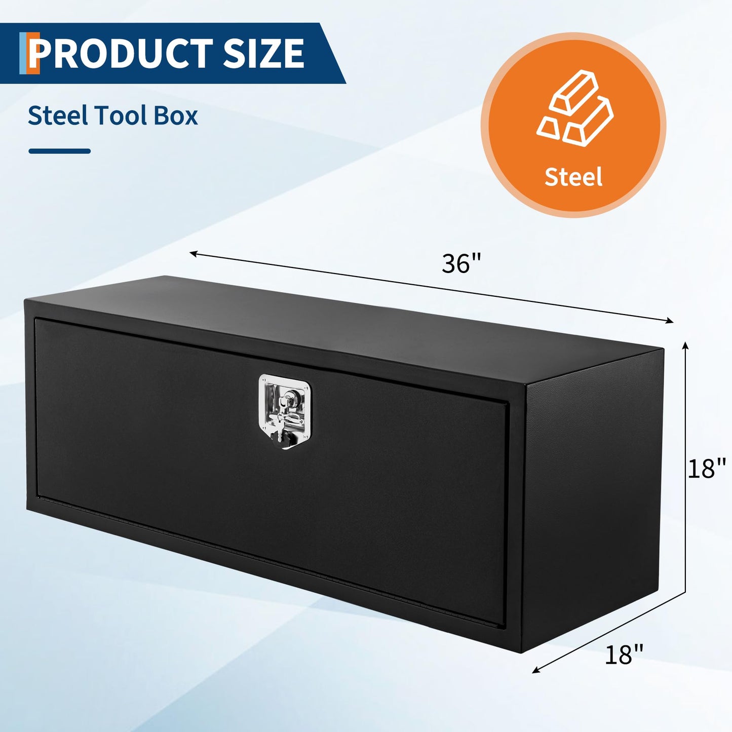 36'' Black Steel Truck Tool Box, 36"x 18"x 18", Heavy Duty Storage With Lock and Keys, Utility Tool Chest for Pickup Truck Bed, RV
