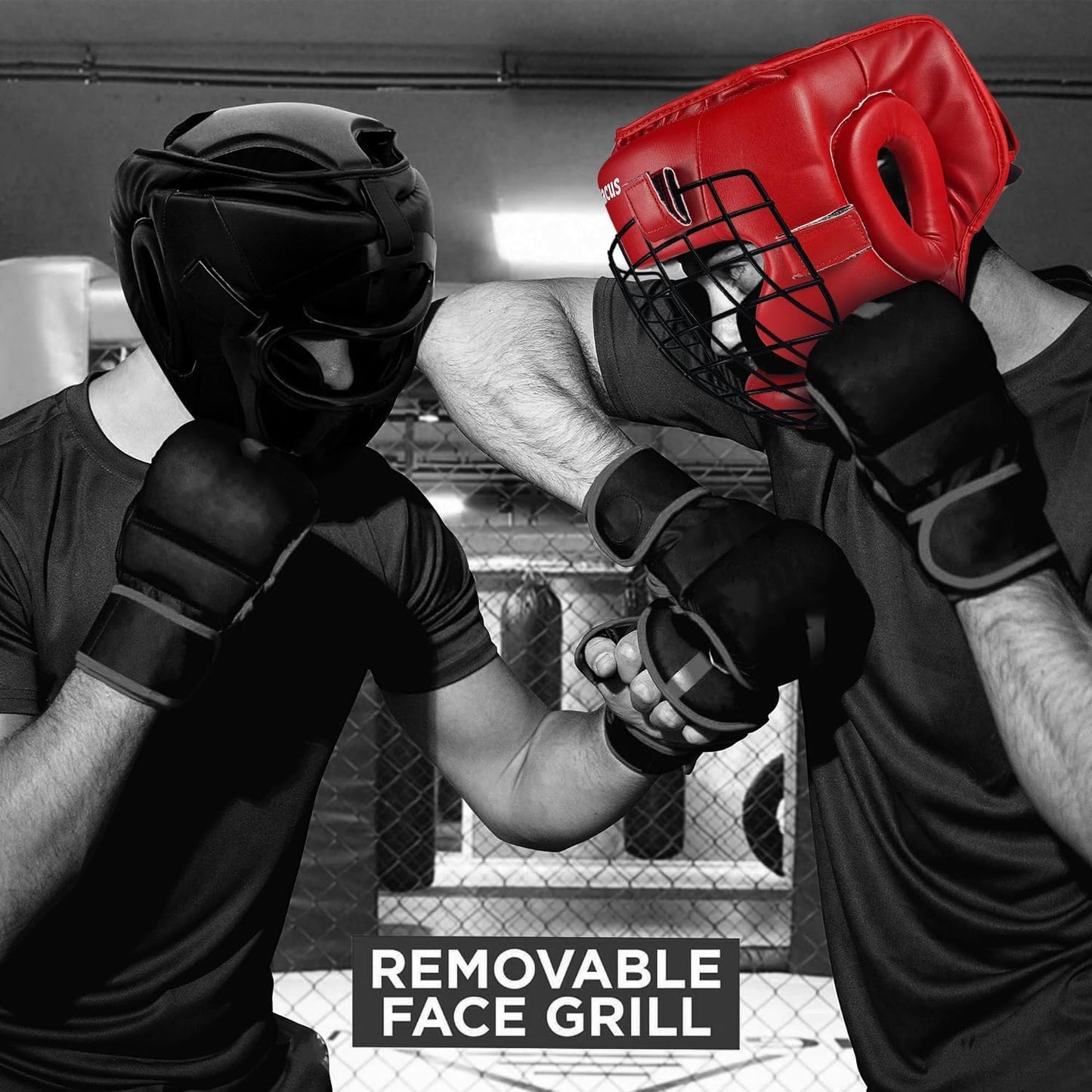 Victorbudo USA Boxing Headgear MMA Muay Thai, Removable Face Grill, Head Gear for Sparring Grappling Martial Arts Kickboxing Karate Taekwondo BJJ Training Head Guard (Red, Large)
