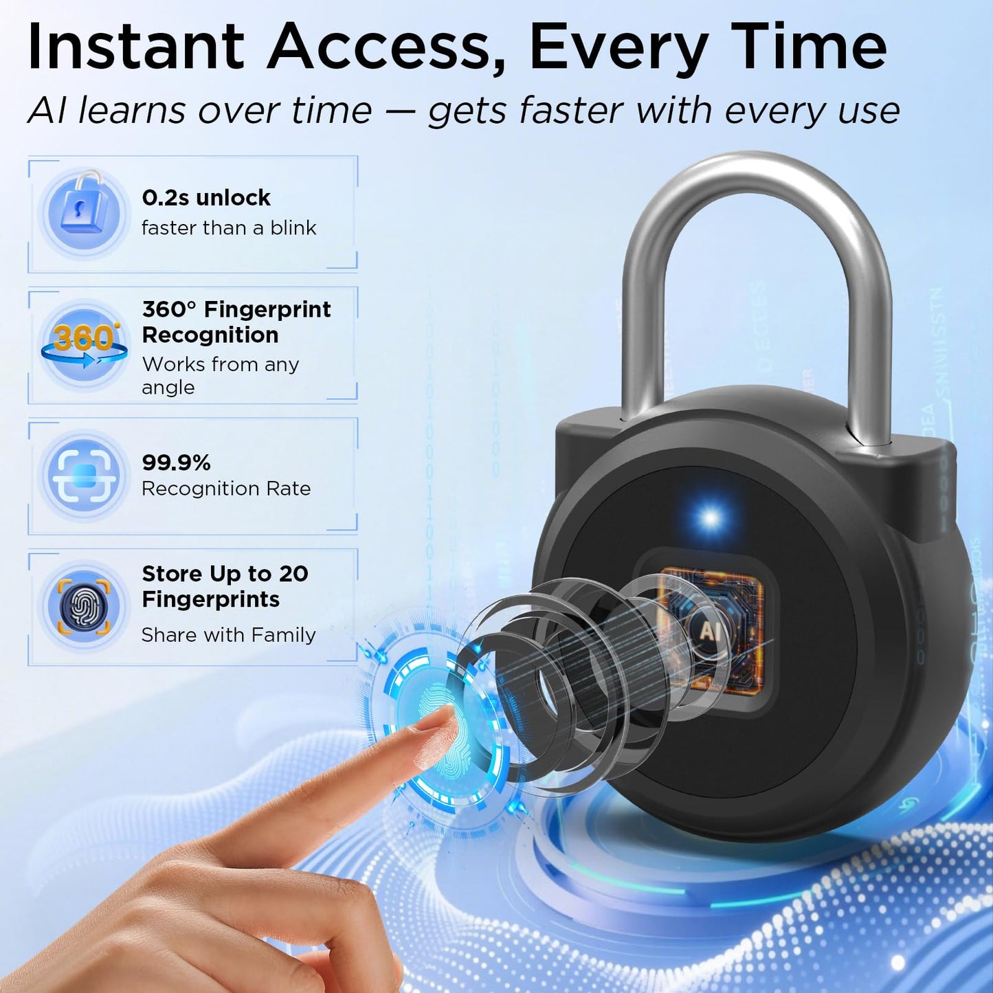 Fingerprint Lock, Dhiedas Gym Locker Lock with Fingerprint Bluetooth APP, Biometric Finger Print Padlock with Keyless, Waterproof Smart Padlock for Locker School Suitcase Cabinet Storage