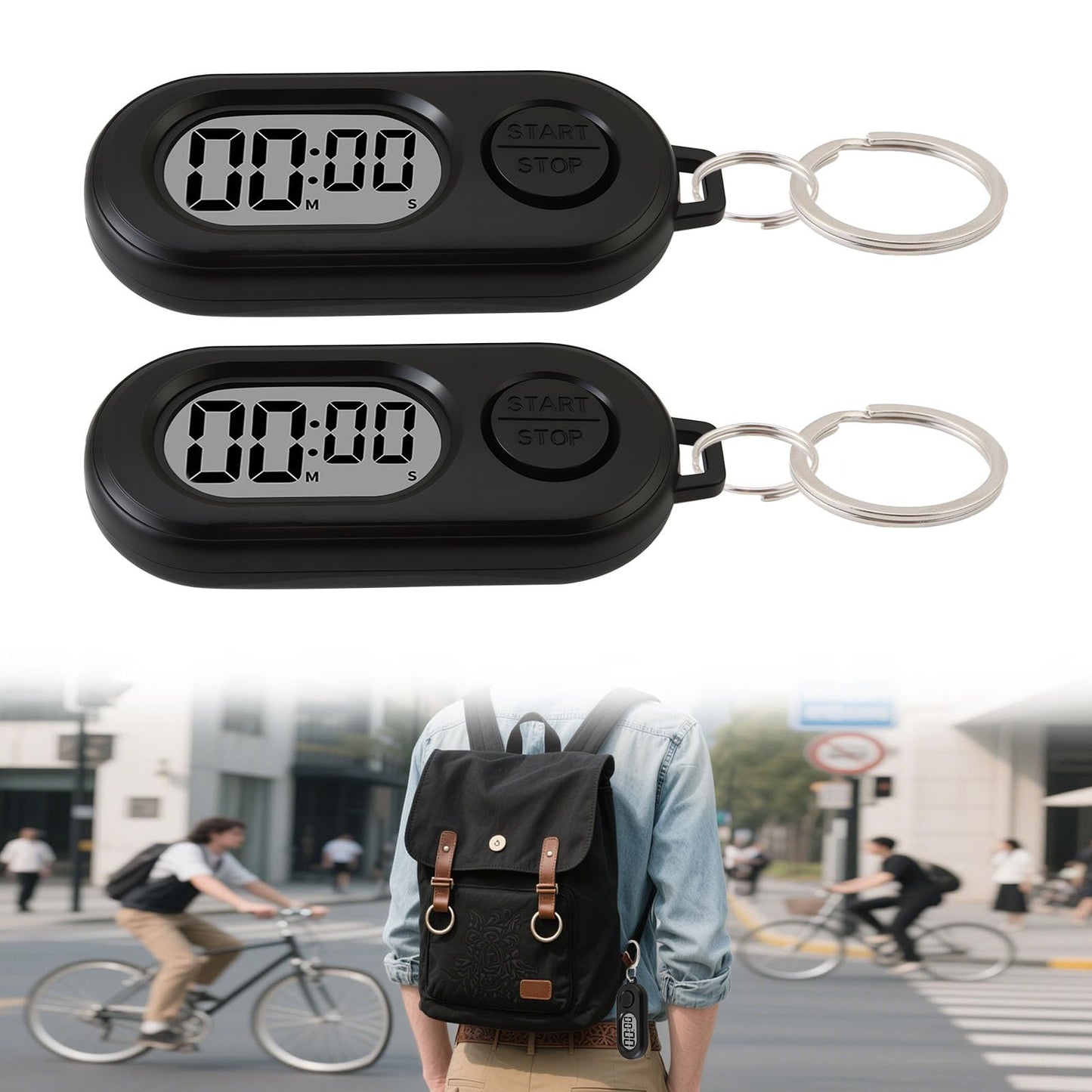 2 Pack Mini Digital Timer Keychain, Portable Countdown Timer and Stopwatch with LCD Display, Small Clip-On Pocket Timer for Cooking, Study, Workouts, Classroom and Daily Use