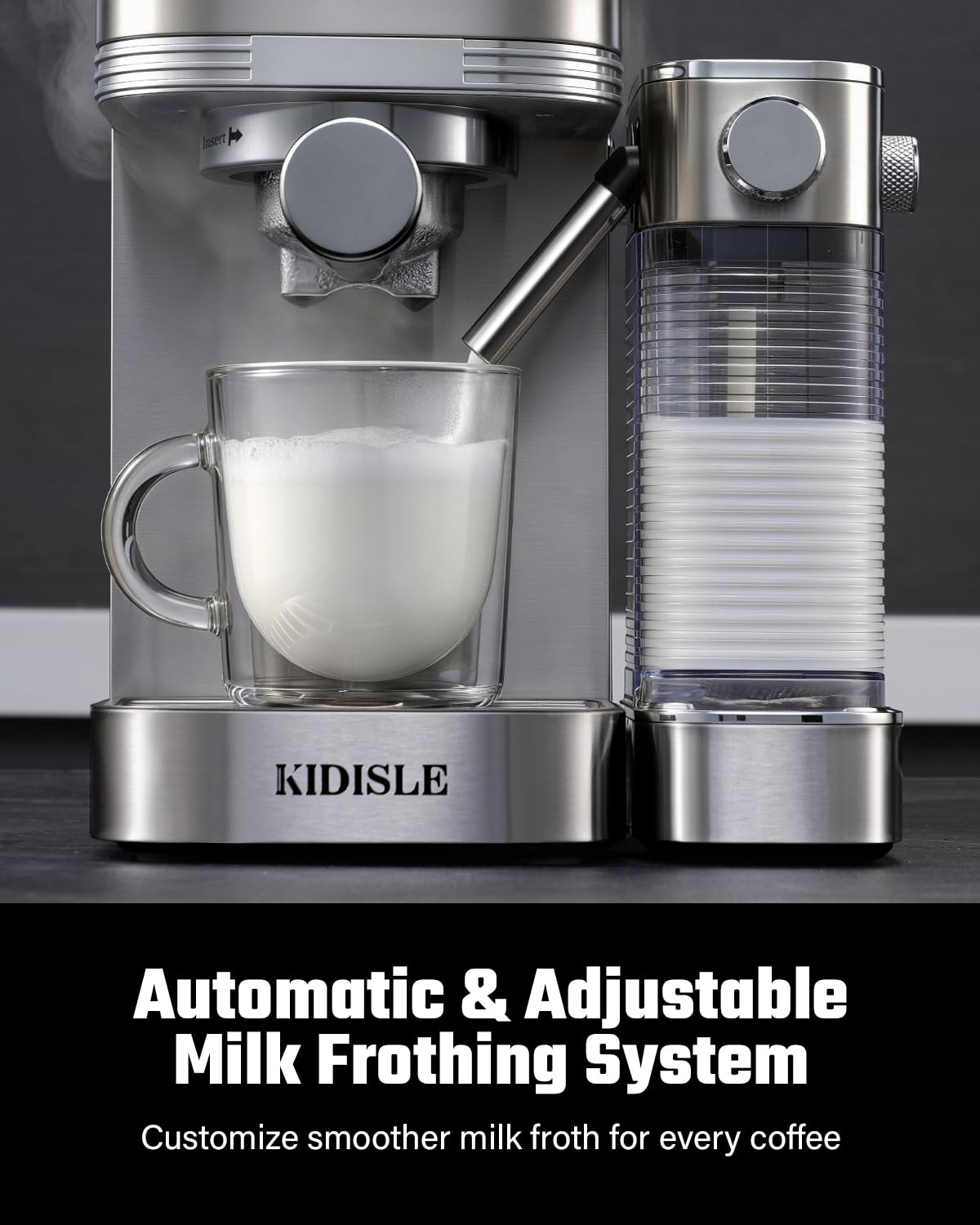 KIDISLE 20 Bar Espresso Machine with Automatic Milk Frother, Cappuccino & Latte Maker, Dual Boiler Coffee Machine (1350W + 1000W), 44oz Water Tank, 24oz Milk Reservoir, Touchscreen, Stainless Steel