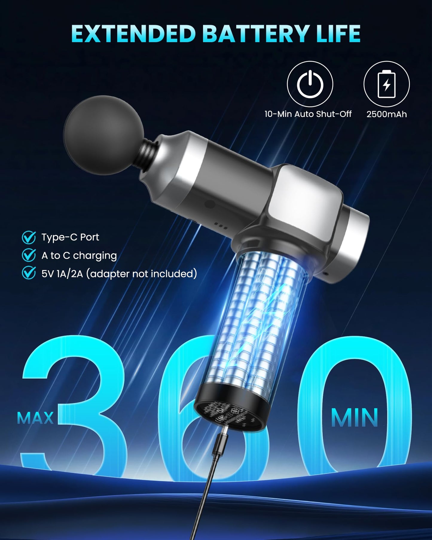 CAMEFER Massage Gun for Deep Tissue Pain Relief, Electric Handheld Percussion Muscle Massager for Back, Neck and Shoulders, 30 Speeds 6 Heads, Portable Massager Gift for Men Women and Athletes