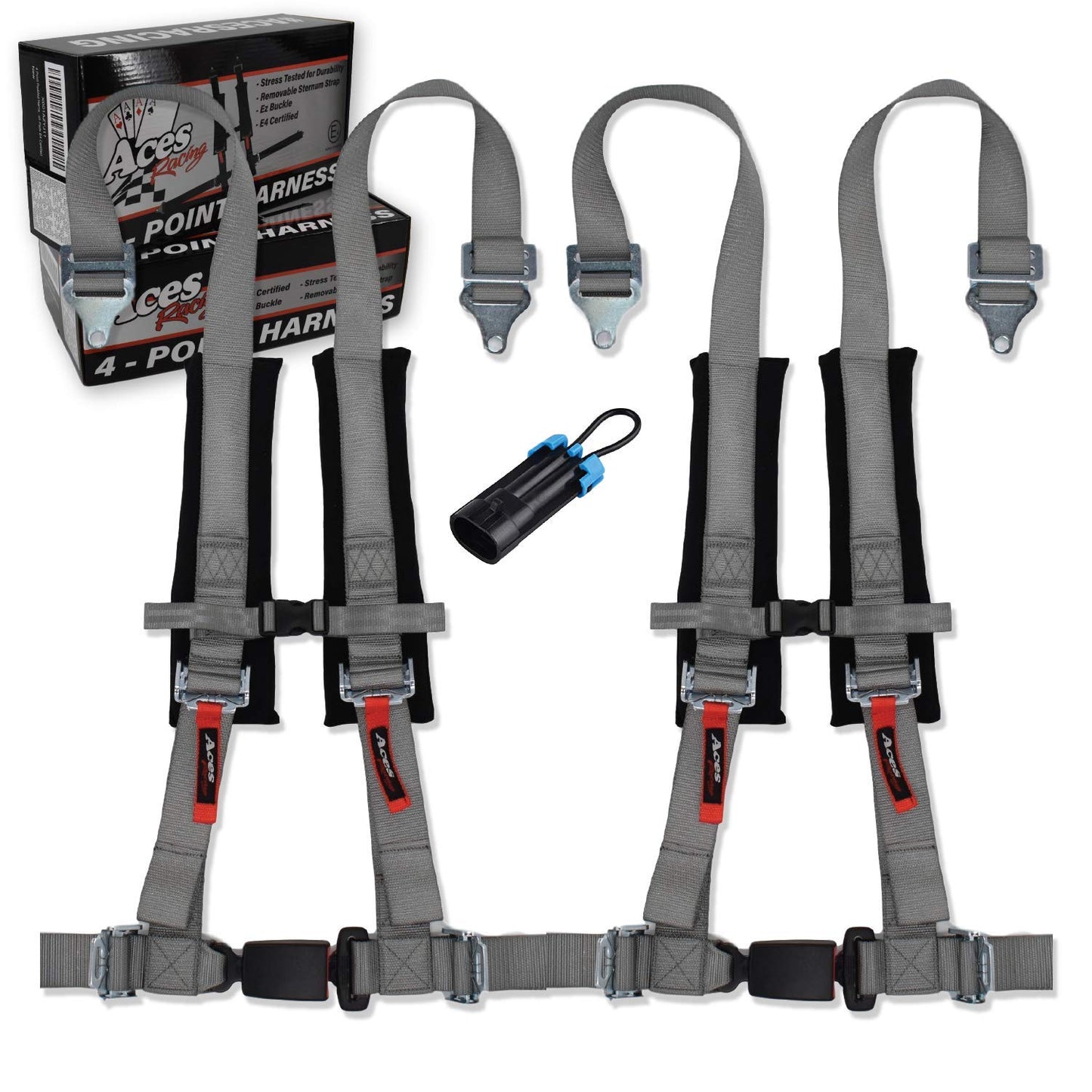 AAAA Aces Racing Harness (Pair) compatible with Polaris RZR With Bypass Plug (Grey, 4 Point)