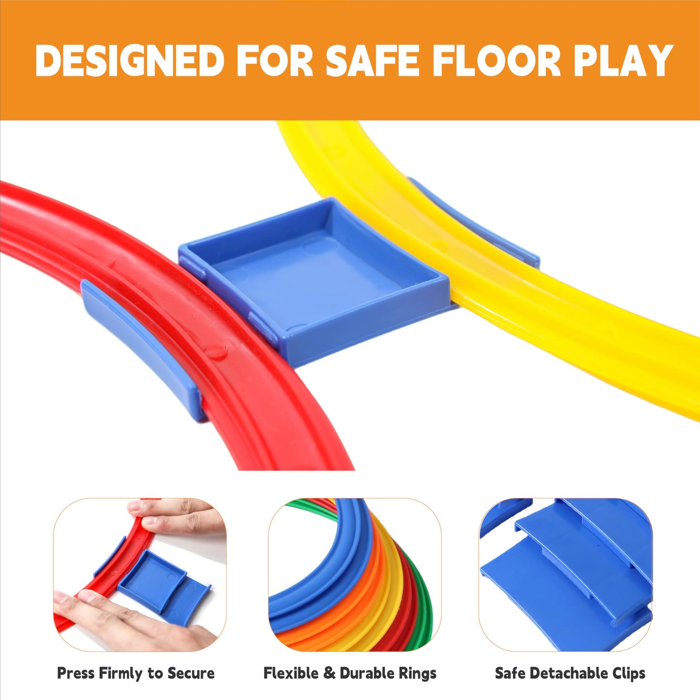 Oranmew Hopscotch Rings, 1-Set – 10 Round Hoops (11-inch) + 15 Connectors, Agility Rings for Kids, Builds Gross Motor Skills, Preschool & Kindergarten PE, Indoor/Outdoor Playground Obstacle Course