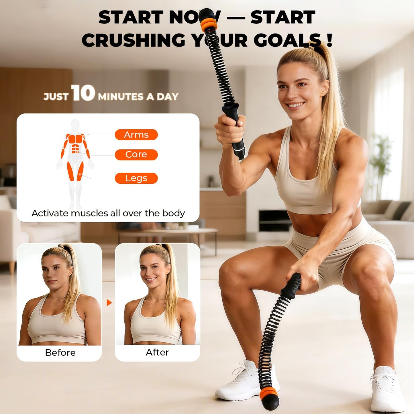 Poonoo Upgraded Ropeless Battle Ropes, Weighted Cordless Workout Equipment for Home Gym, Portable Full Body HIIT Cardio & Arm Strength Training, Low-Impact Fitness Exercise Heavy Gear for Men & Women