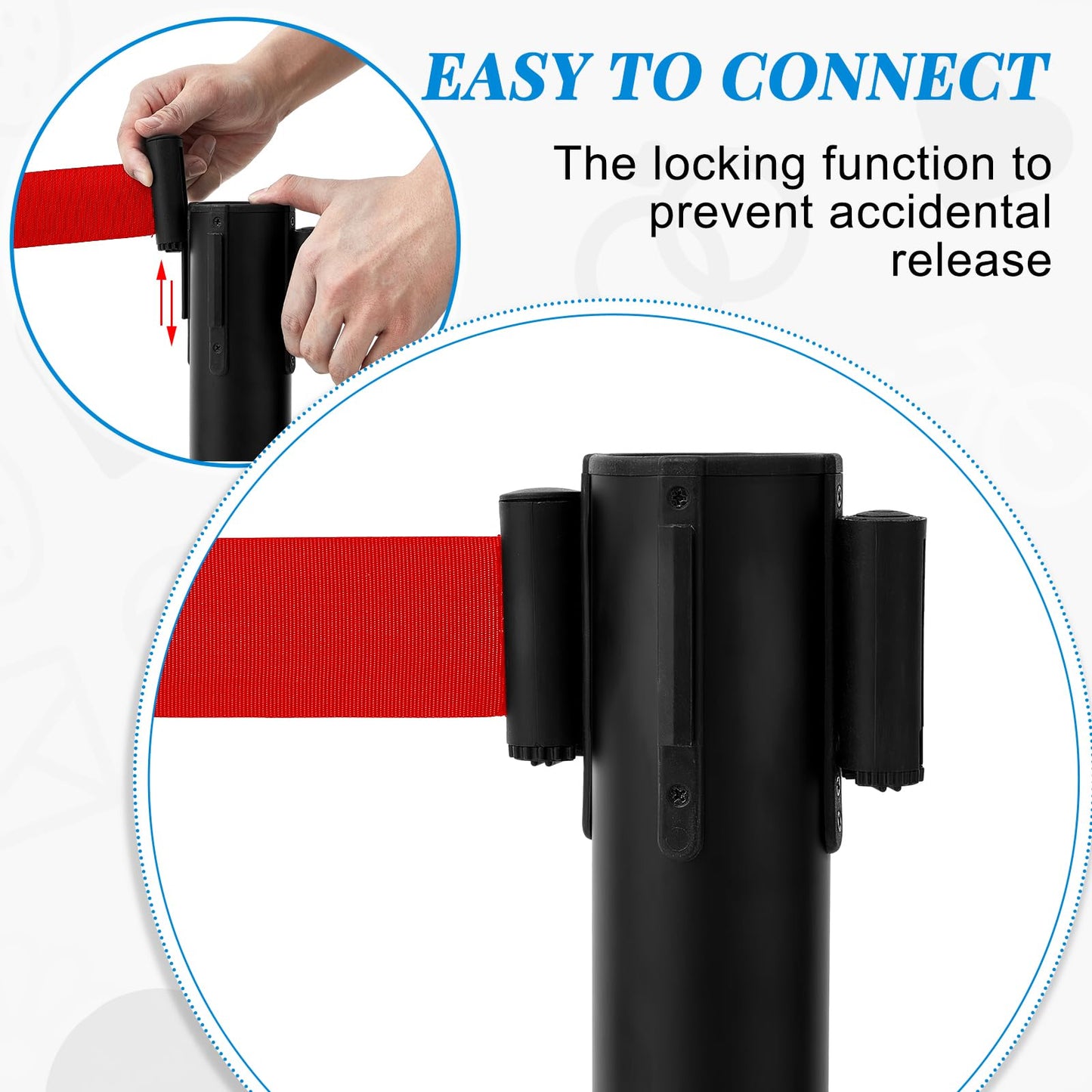 Therwen 6 Pcs Crowd Control Stanchions Set, Double Retractable Safety Belt, Heavy Duty Stainless Steel Crowd Control Barrier, Solid Metal Base, Easy Connect Assembly (9.8 ft,Black and Red)