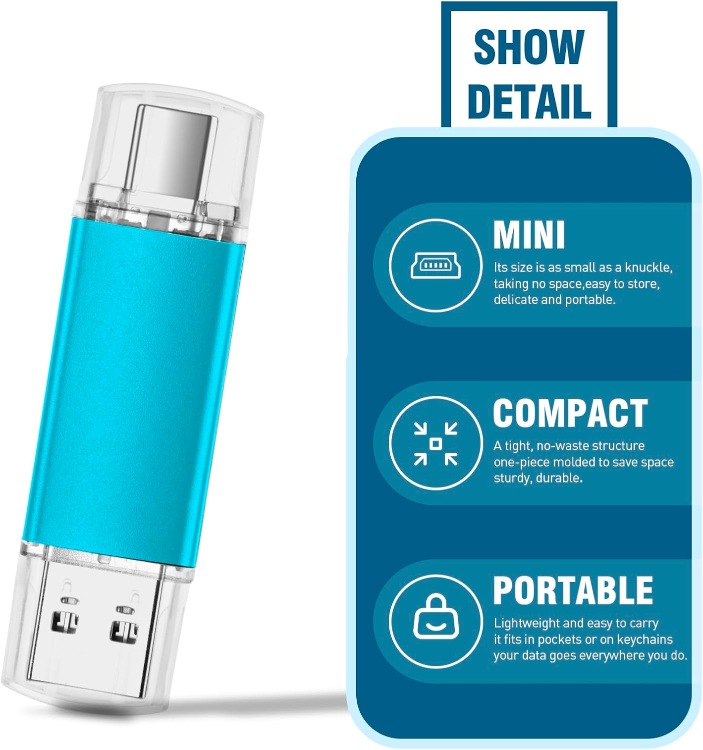 MAKACTUA 2 Pack 64GB 3.0 128GB 2-in1 Type-C USB Flash Drive USB-C Thumb Drives Memory Stick Jump Drive