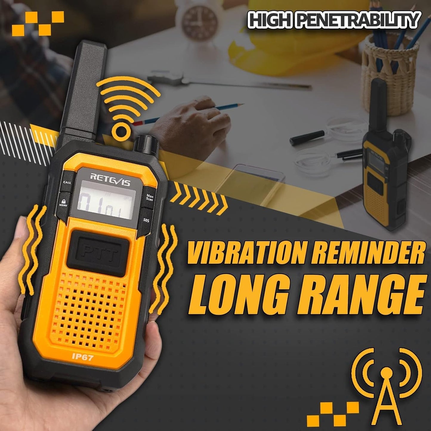 Retevis RB48 FRS Walkie Talkies Long Range, Rugged & IP67 Waterproof & Floating, Mil-Standards 810H Two Way Radio, Heavy-Duty, NOAA, Rechargeable, 20hr Battery, Emergency Radio(2 Pack)